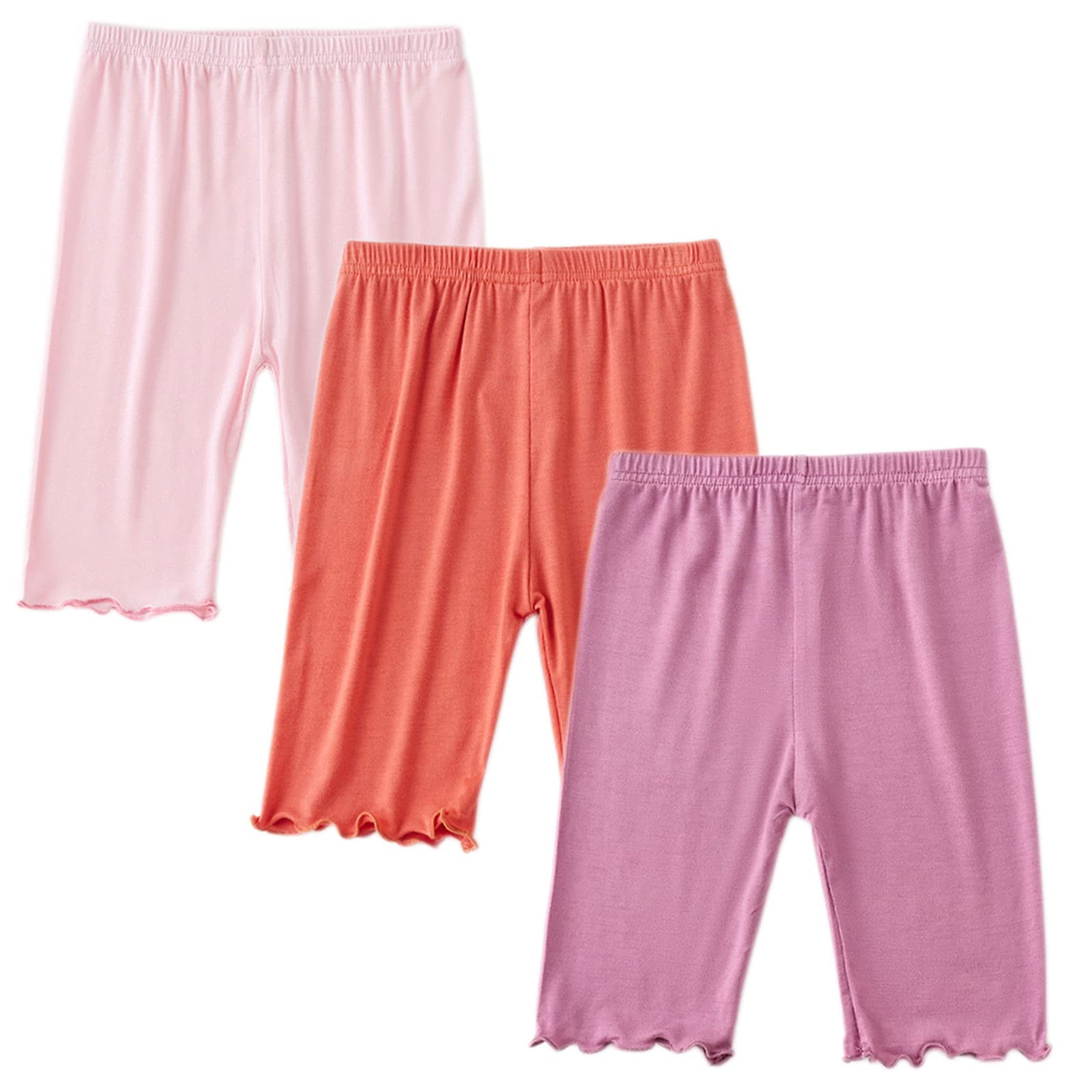 Little Girls Dance Shorts 3 Pack - Bike Shorts for Under Dress, Active Safety Shorts (Pink/Purple/Orange, 5T) - Perfect for Ballet, Gymnastics & Playtime