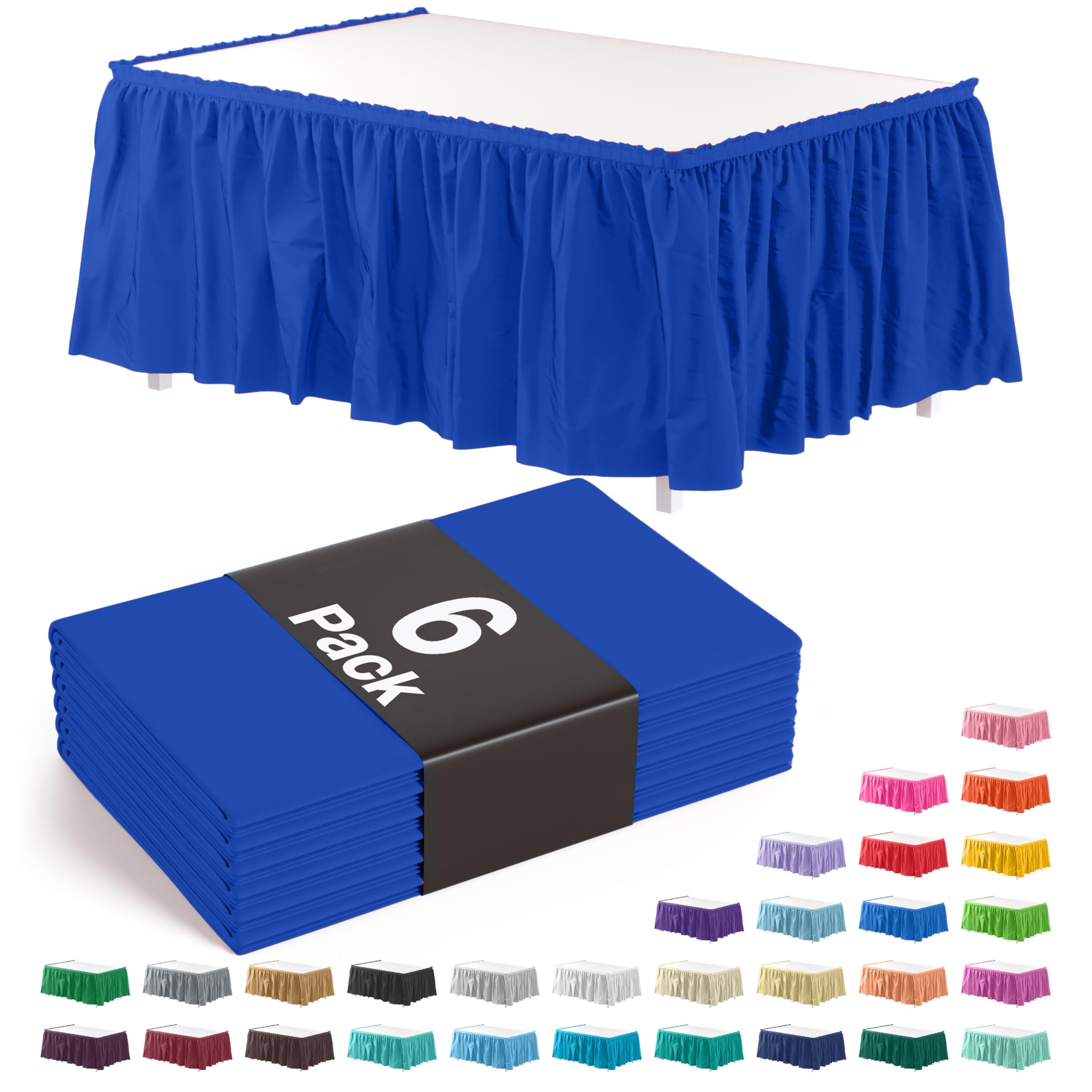 Exquisite Ruffle Table Skirt Dark Blue 6 Pack - 14 Ft Long Table Skirts for Rectangle & Round Tables (6ft+) with Adhesive Strip - Perfect for Gender Reveal Parties, Birthday Decorations, Baby Showers & Wedding Receptions