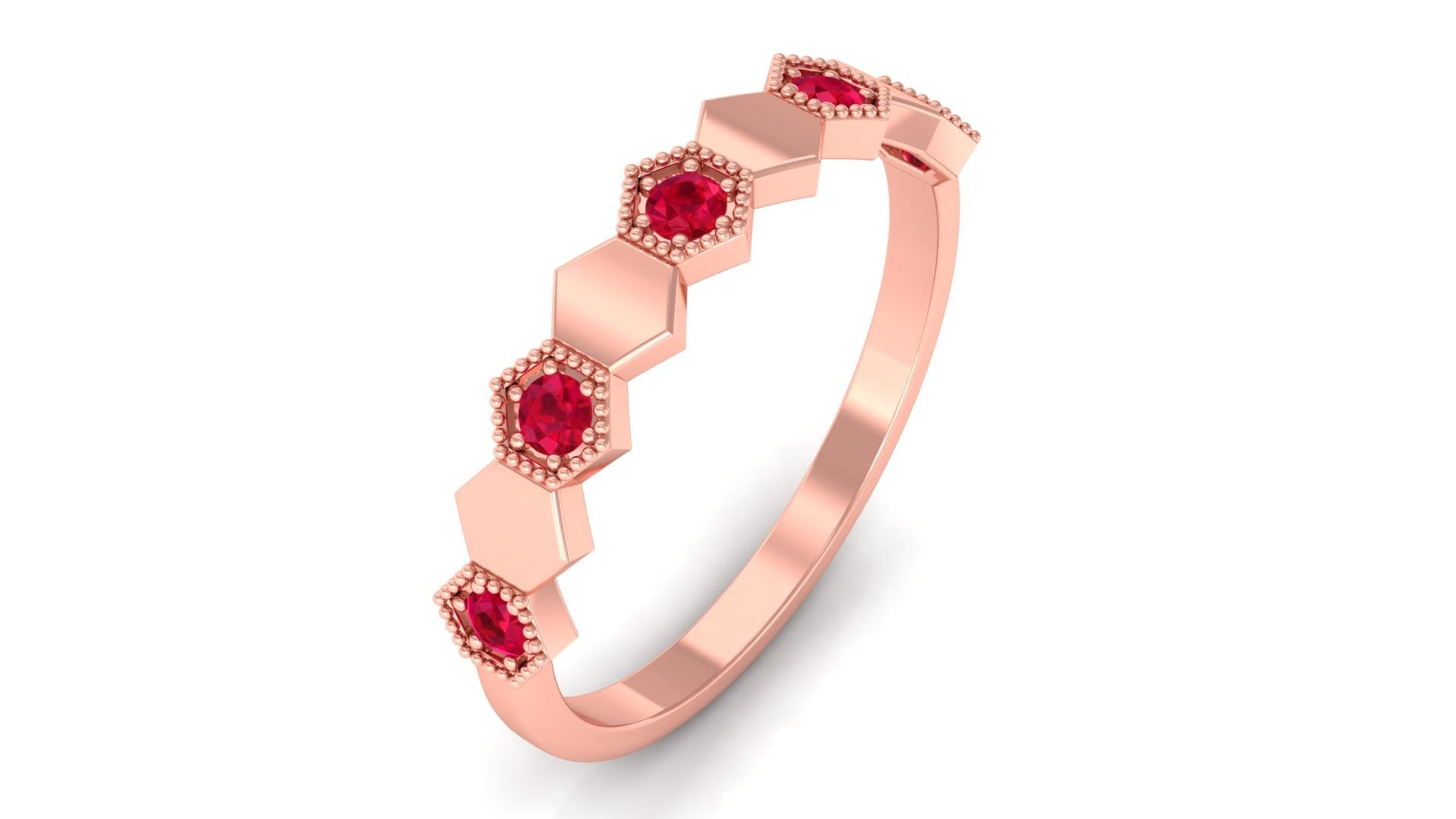 1/4 CT Lab-Created Ruby Half Eternity Ring for Women - 14K Solid Gold Hexagon Wedding Band, Anniversary Gift, Engagement Jewelry - Perfect for Valentine's Day, Proposals & Special Occasions