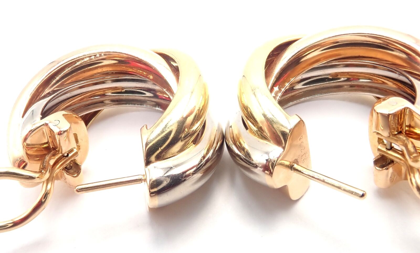 Authentic Cartier 18k Tri-Color Gold Medium Trinity Hoop Earrings for Women - Luxury Jewelry Gift for Anniversary, Wedding & Special Occasions
