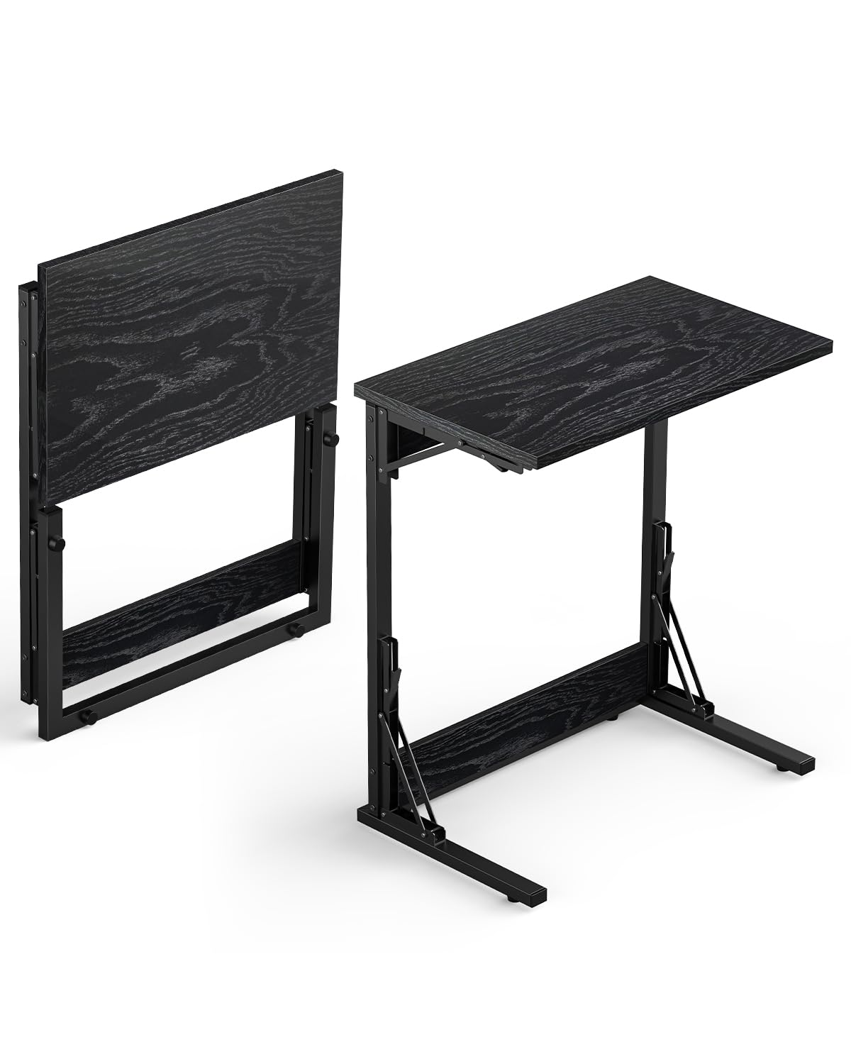 Tatub Folding TV Tray Table Set of 2 - 24 Inch Wide C-Shaped End Tables for Couches, Small Sofa-Side Laptop Desk with Sturdy Metal Frame - Perfect for Living Room, Bedroom, Office & Dorm Use - Dark Black