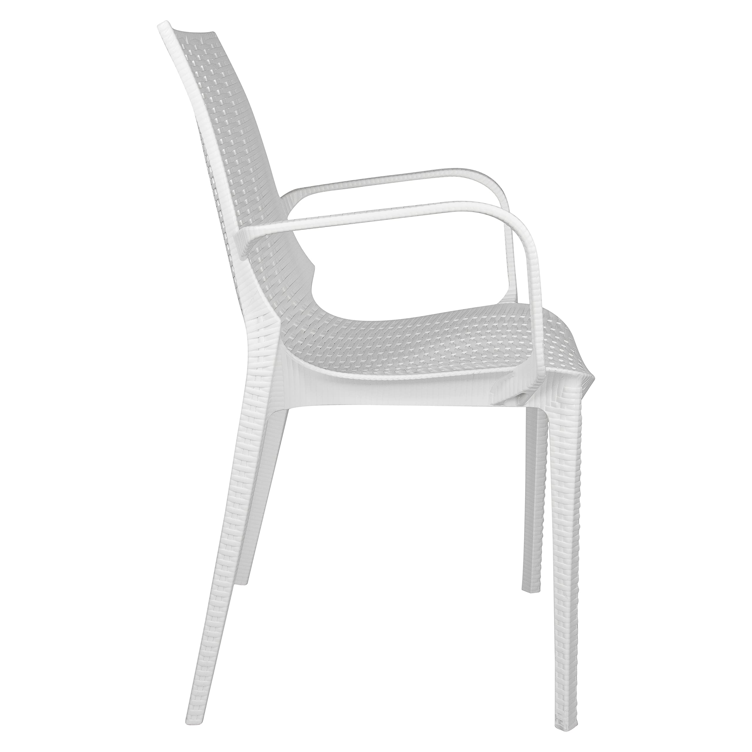 LeisureMod Kent Modern Indoor Outdoor Patio Stackable Dining Arm Chair Set of 2 - White - Perfect for Backyard, Garden, Restaurant & Cafe Seating