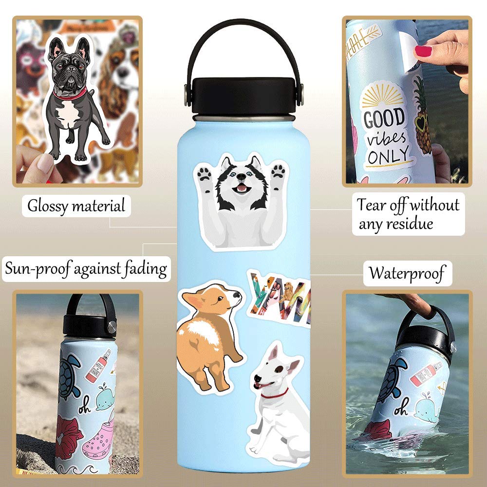 80 Pcs Waterproof Vinyl Dog Stickers for Kids & Teens - Funny Decals for Water Bottles, Laptop, Phone Case, Scrapbook, Luggage, Skateboard, Helmet, Bike & Car - Perfect for School Supplies & DIY Projects