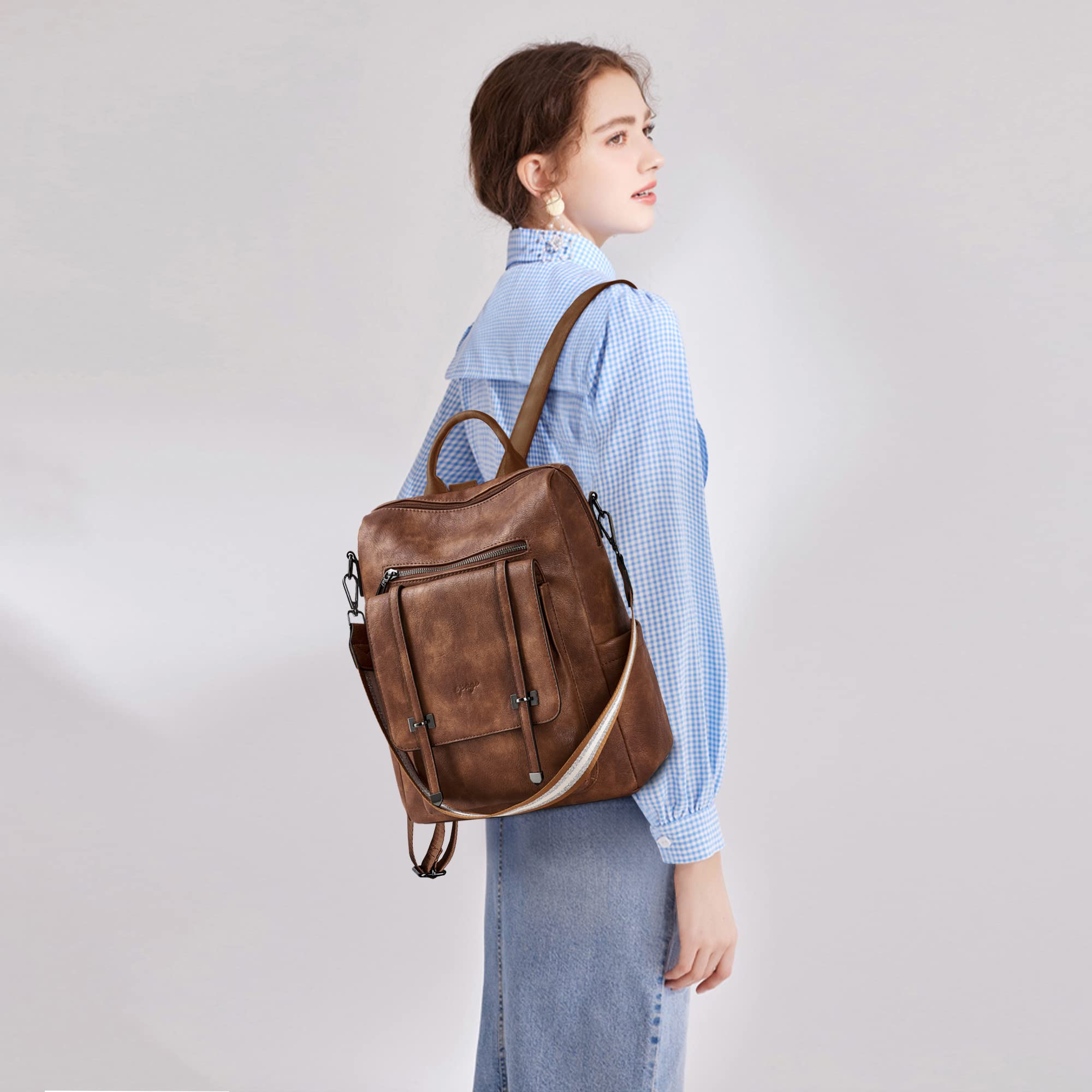 OPAGE Women's Leather Backpack Purse - Stylish Travel Backpack & Shoulder Bag with Wristlet Strap (14-inch Height) - Perfect for Work, College, Commuting & Weekend Getaways