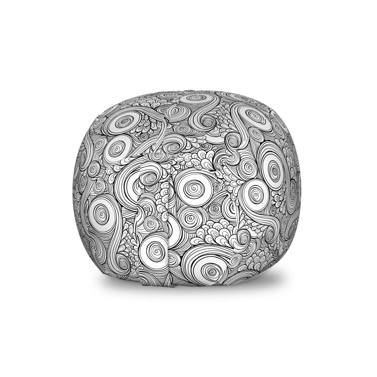 Ambesonne Monochrome Storage Toy Bag Chair - Doodle Swirls & Curves Nature Design Petal Pattern, Washable Stuffed Animal Organizer for Kids Room, Small Size Charcoal Grey & White - Perfect for Nursery, Playroom & Bedroom Organization