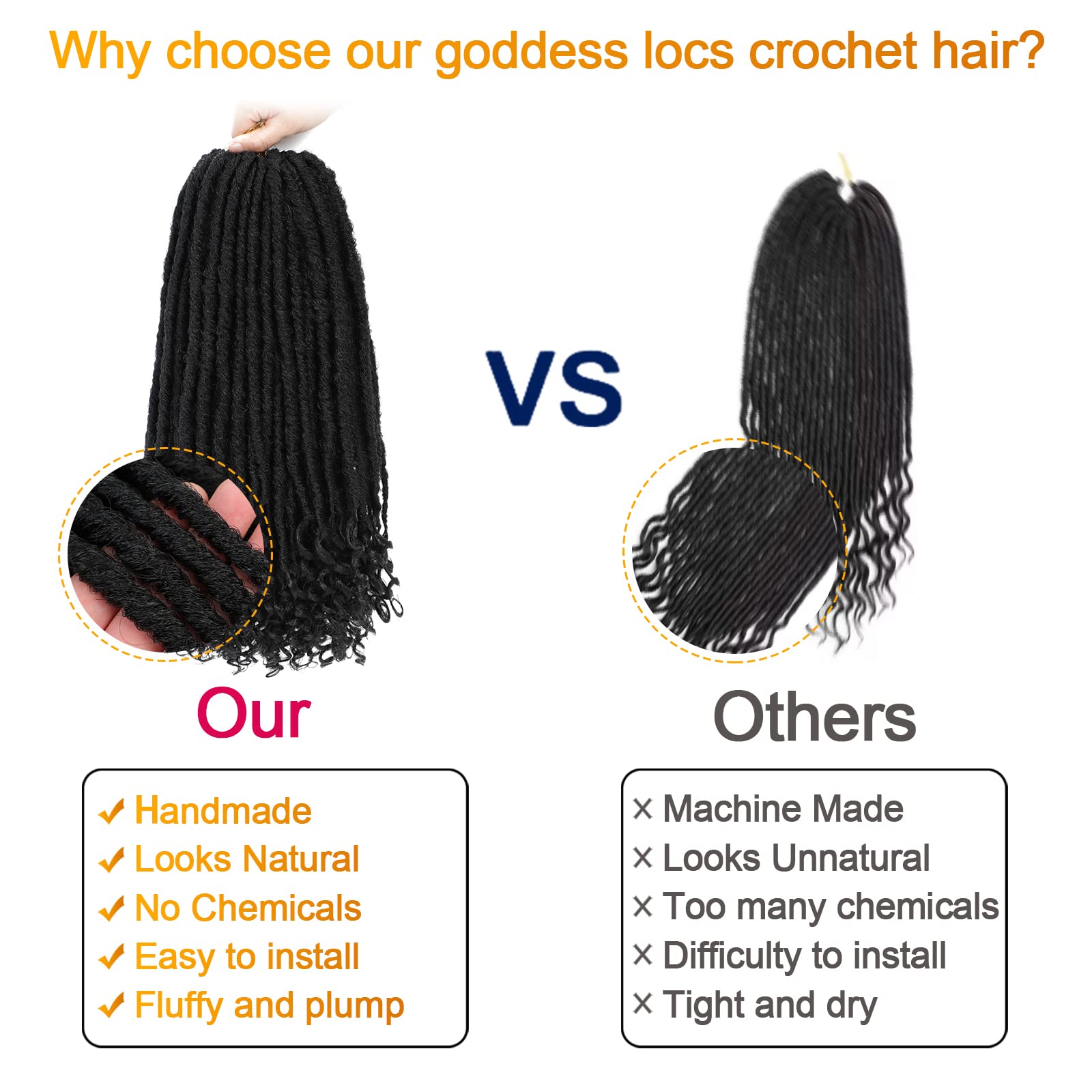 12 Inch Goddess Locs Crochet Hair - 6 Packs Straight Faux Locs for Black Women, Soft Synthetic Braiding Hair Extensions, Pre-Looped Curly Hair in 1B# for Everyday Wear, Parties, and Special Occasions