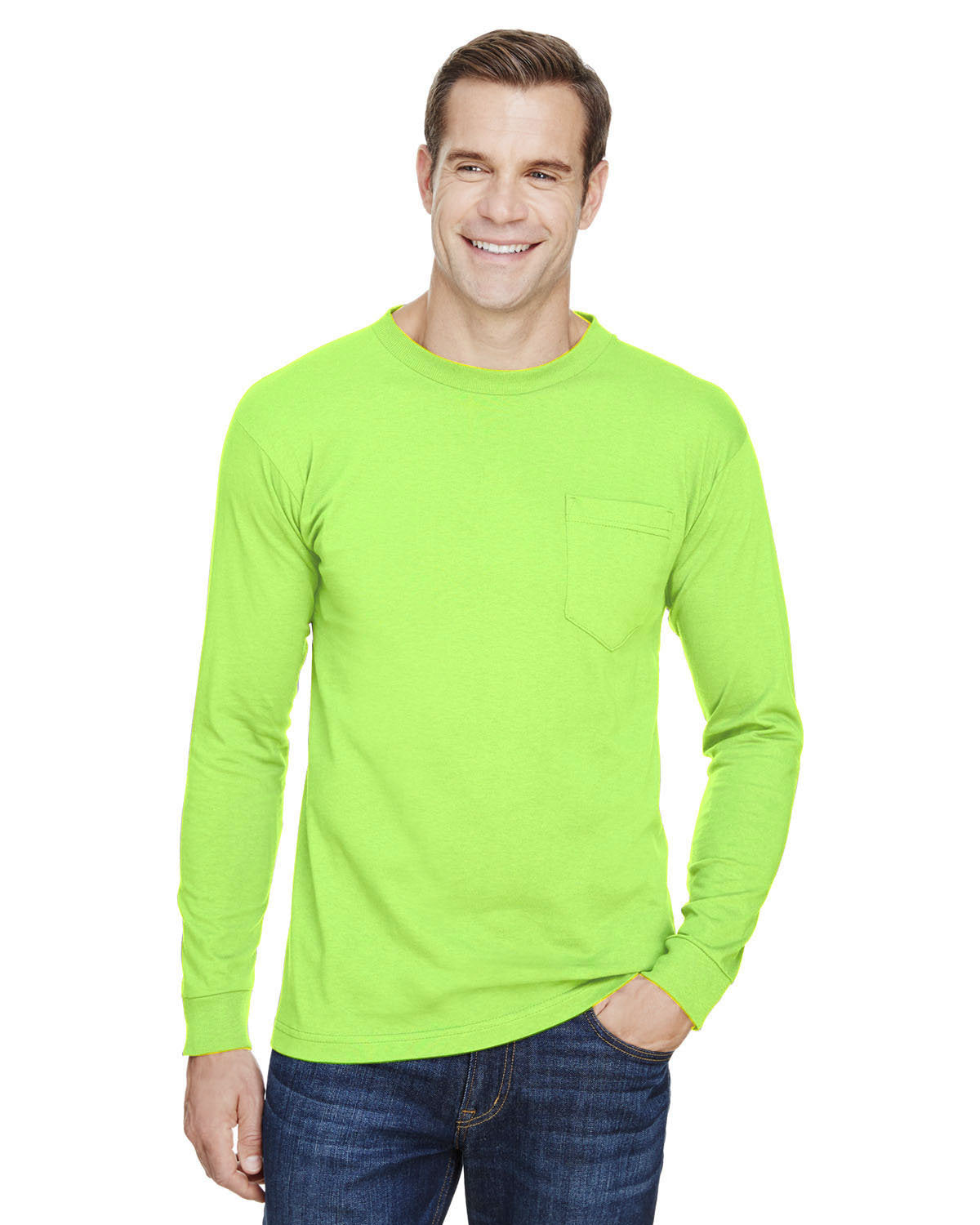 Bayside BA3055 Unisex Union Made Long Sleeve Pocket Crew T-Shirt - Comfortable Workwear for Men & Women - Perfect for Construction, Warehouse & Outdoor Activities