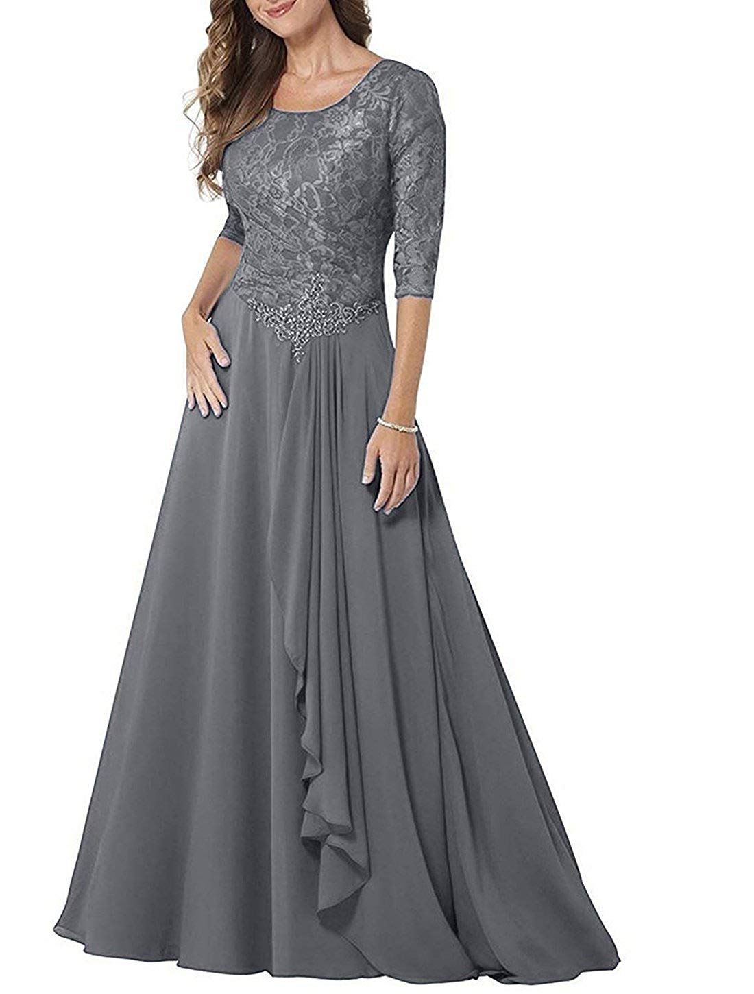 Elegant Long Sleeve Lace Mother of The Bride Dress - Formal Chiffon Evening Gown for Wedding Guest - Perfect for Church Ceremonies, Receptions & Special Occasions