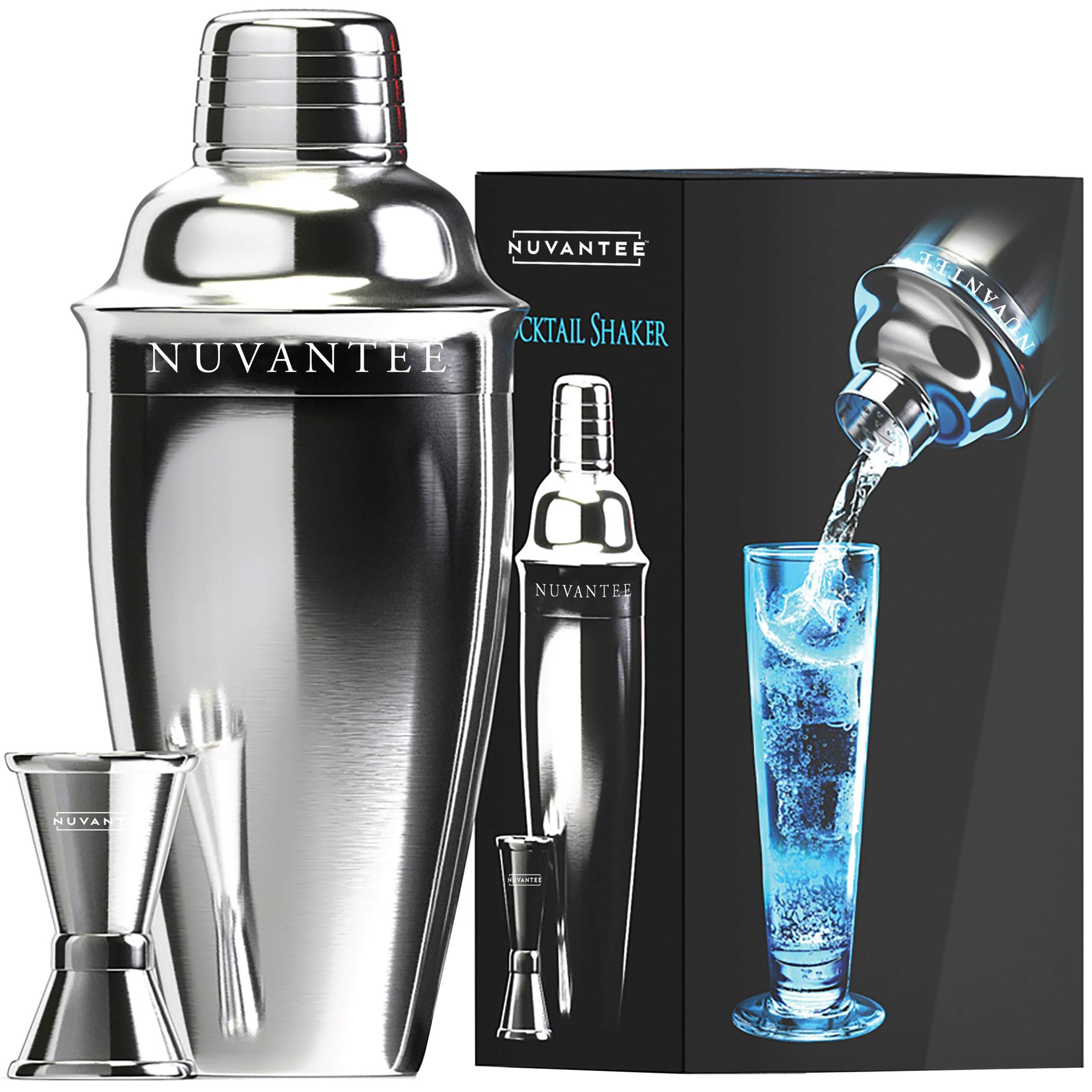 Premium 24 oz Stainless Steel Cocktail Shaker Set with Built-in Strainer & Measuring Jigger - Professional Martini Mixer & Home Bartending Kit for Parties, Bars & Mixology Enthusiasts
