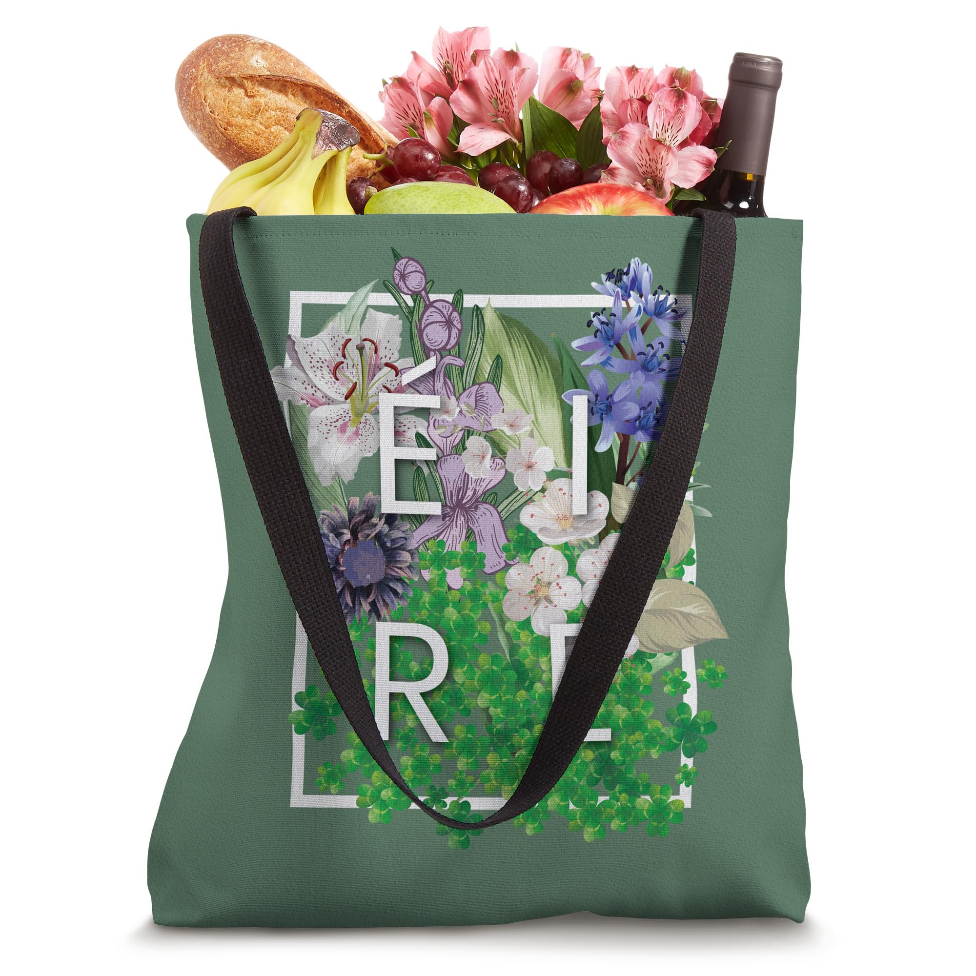 Flowers of Ireland Word Art Tote Bag - Irish Pride Gift for Women, St. Patrick's Day Accessory - Perfect for Shopping, Travel & Everyday Use