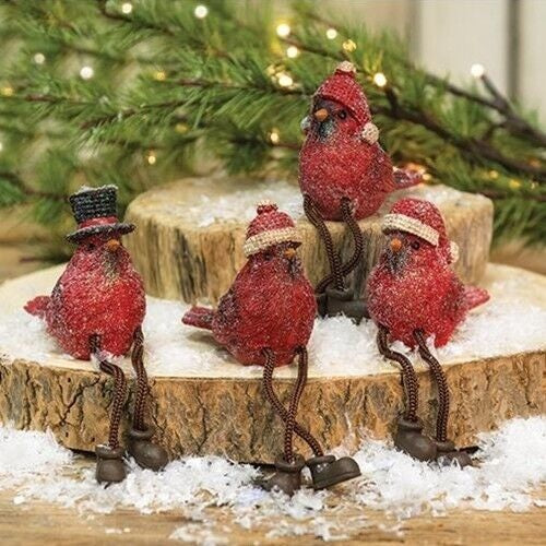 6 Pack Resin Holiday Cardinal Shelf Sitters - Christmas Decorations for Mantel, Tabletop, and Bookshelf - Festive Winter Cardinal Bird Figurines for Home and Office Decor