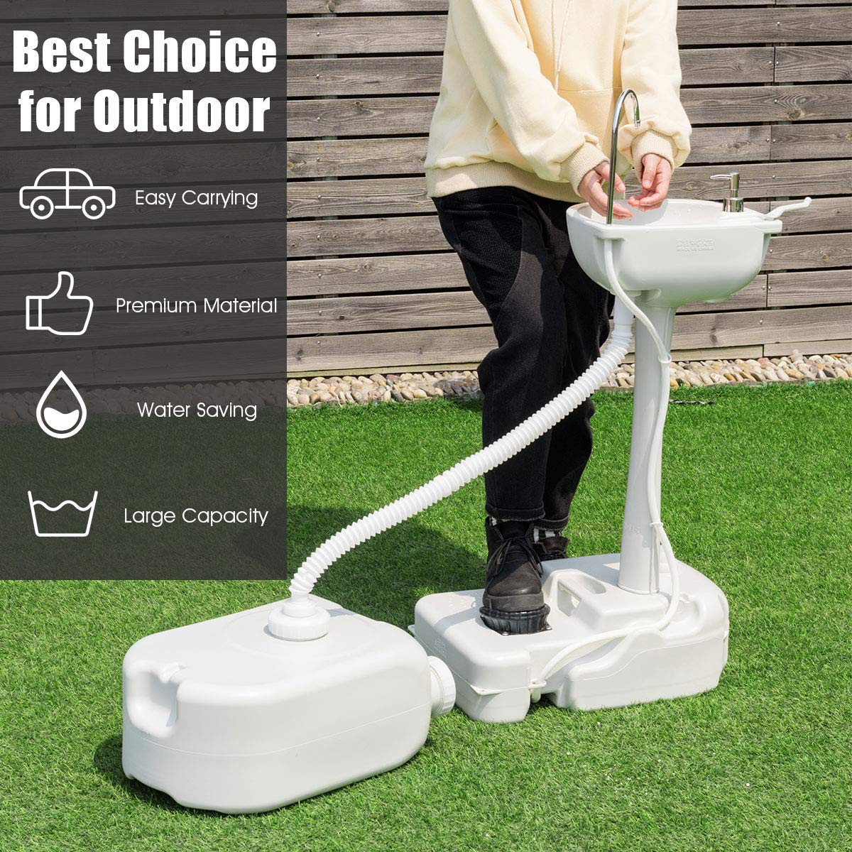 Giantex Portable Hand Washing Station with Wheels - 4.5 Gallon Fresh Water Tank, Towel Holder & Soap Dispenser - Foot Operated Free Standing Sink for Outdoor Camping, RV Trips, Picnics, and Indoor Use