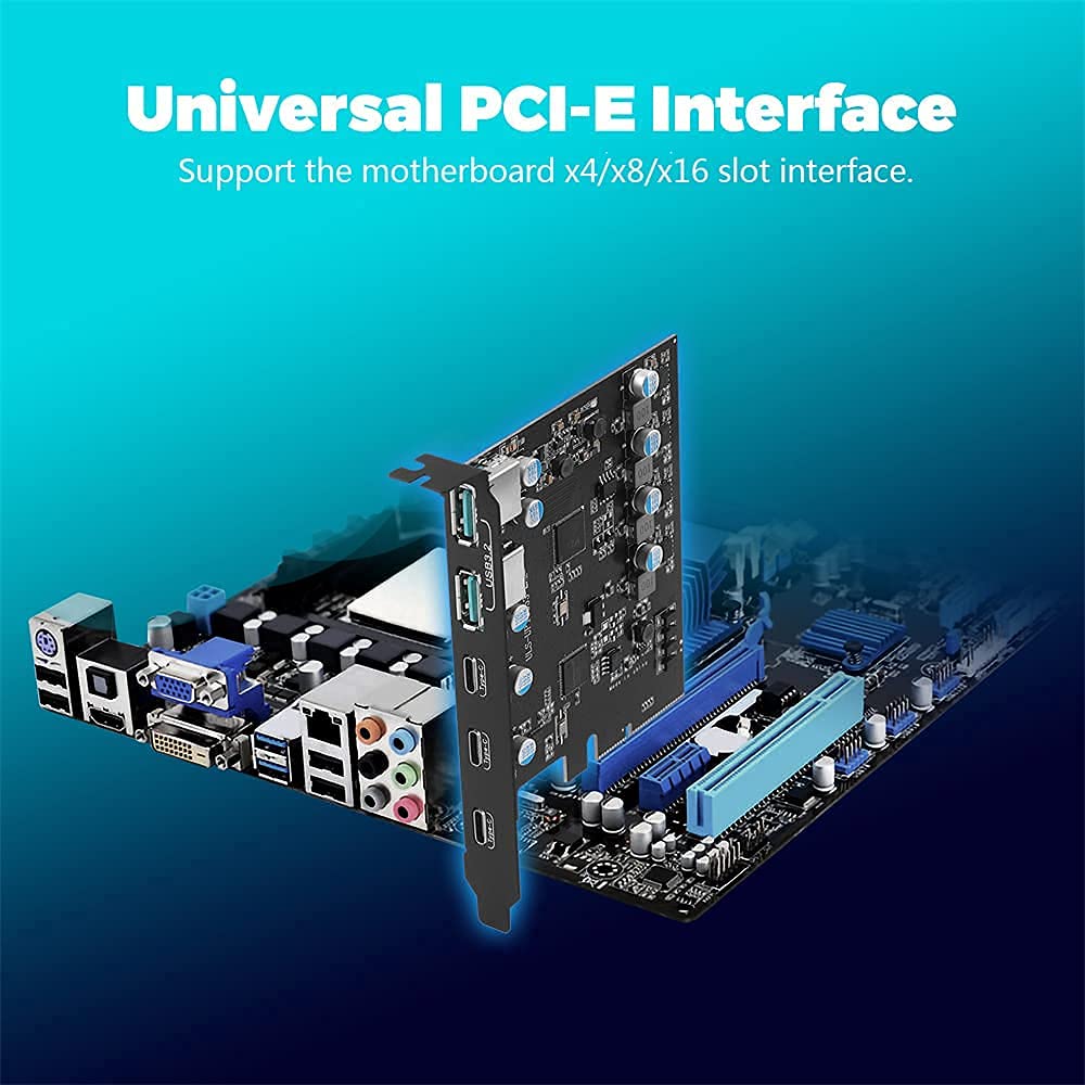 PCIe to USB 3.2 5-Port Expansion Card - 10Gbps (3xC + 2xA) for PC - Windows/Linux/Mac - Desktop & Workstation Use