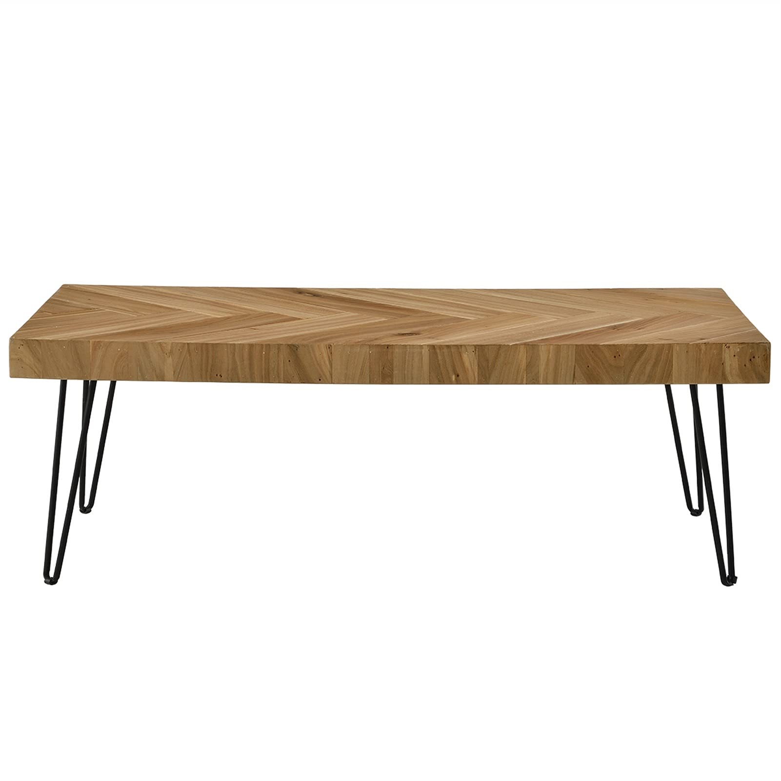 Modern Coffee Table with Chevron Pattern & Metal Hairpin Legs - Glossy Wood End Table for Living Room, Bedroom, or Office - Stylish Cocktail Table for Home Decor & Entertainment Areas