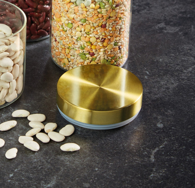 Premium Airtight Glass Food Storage Jars with Brass Lids - 32oz Set of 4 for Kitchen Pantry Organization, Dry Goods, Coffee, Tea & Spices | Eco-Friendly, Leakproof Containers for Meal Prep & Bulk Food Storage