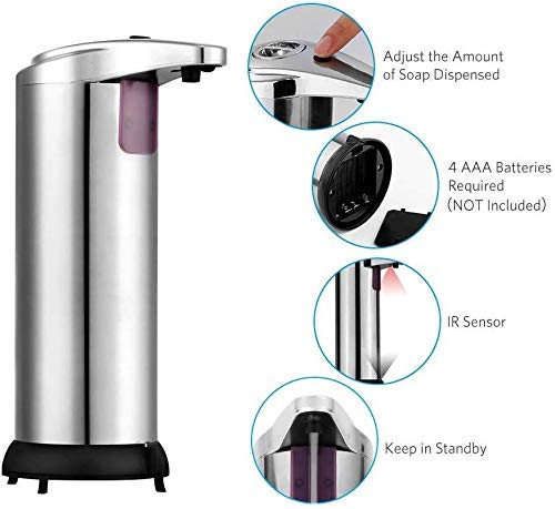 Touchless Automatic Soap Dispenser with Infrared Motion Sensor - Stainless Steel Hands-Free Dish Liquid & Hand Soap Dispenser (3 Pack) for Kitchen, Bathroom & Office Hygiene