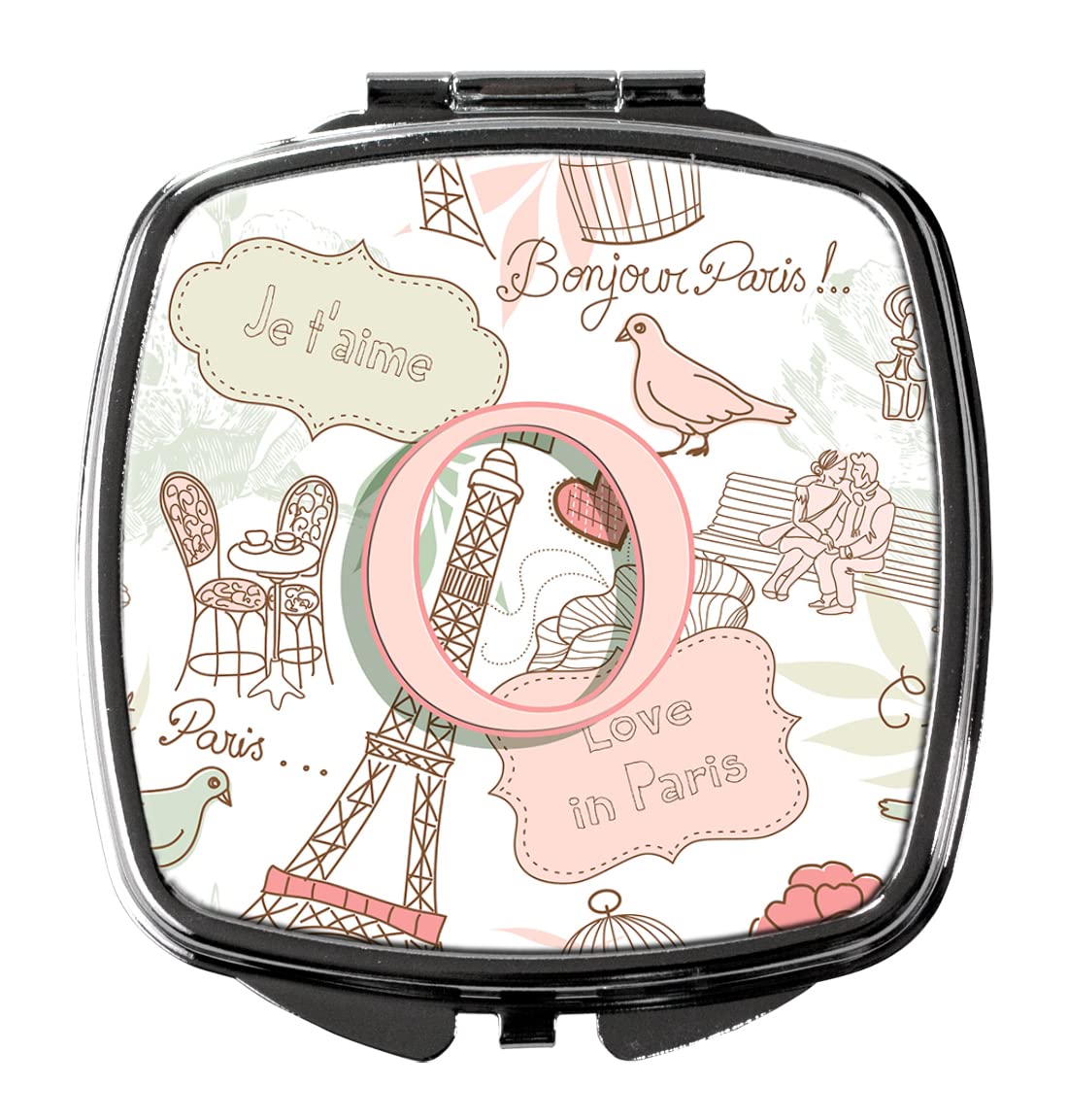 Caroline's Treasures CJ2002-OSCM Paris-Themed Letter O Compact Mirror - Pink Travel Makeup Mirror for Women & Girls | Perfect Gift, Handheld Folding Design for Purse, Cosmetic Bag & On-the-Go Touchups
