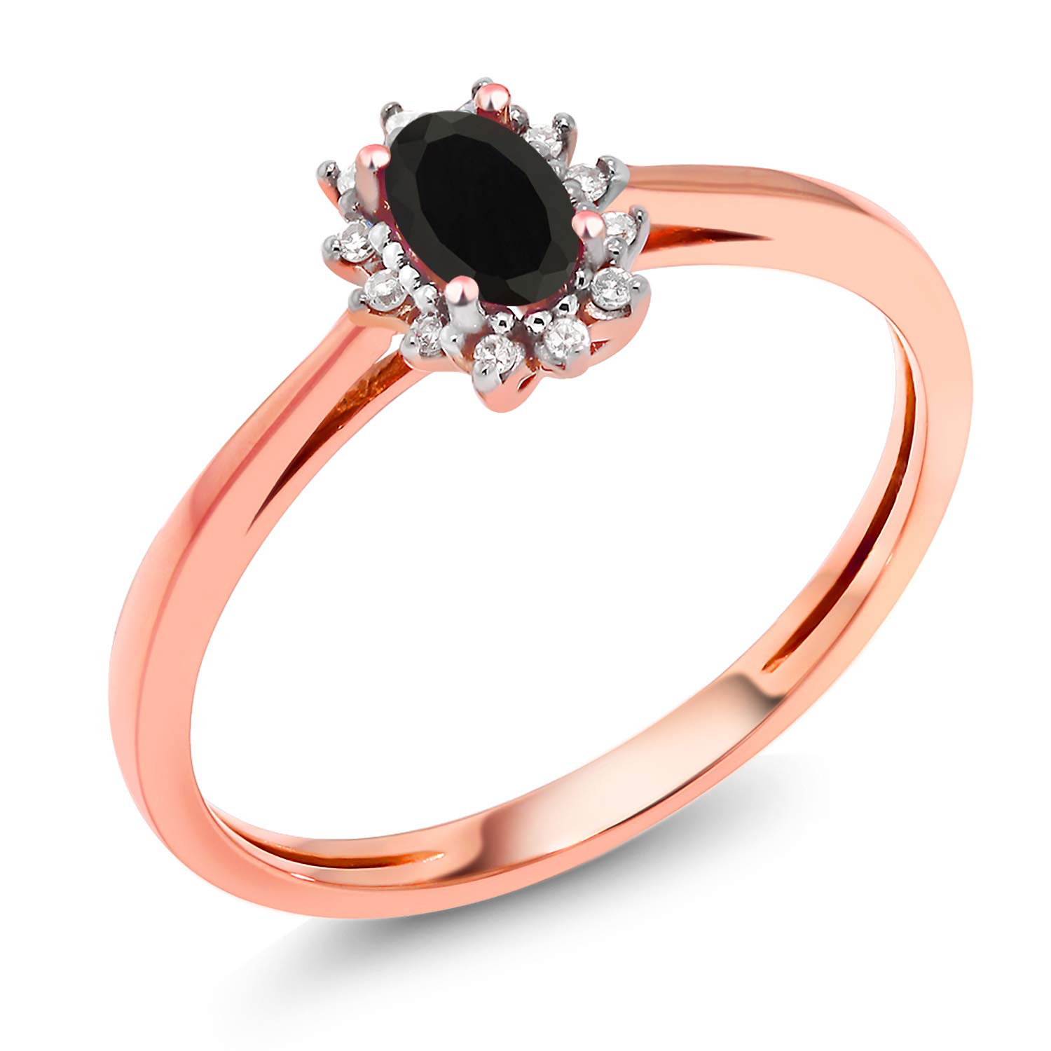 0.31 Ct Oval Black Onyx & White Diamond 18K Rose Gold Ring for Women - Elegant Gemstone Jewelry for Engagement, Wedding & Anniversary Gifts
