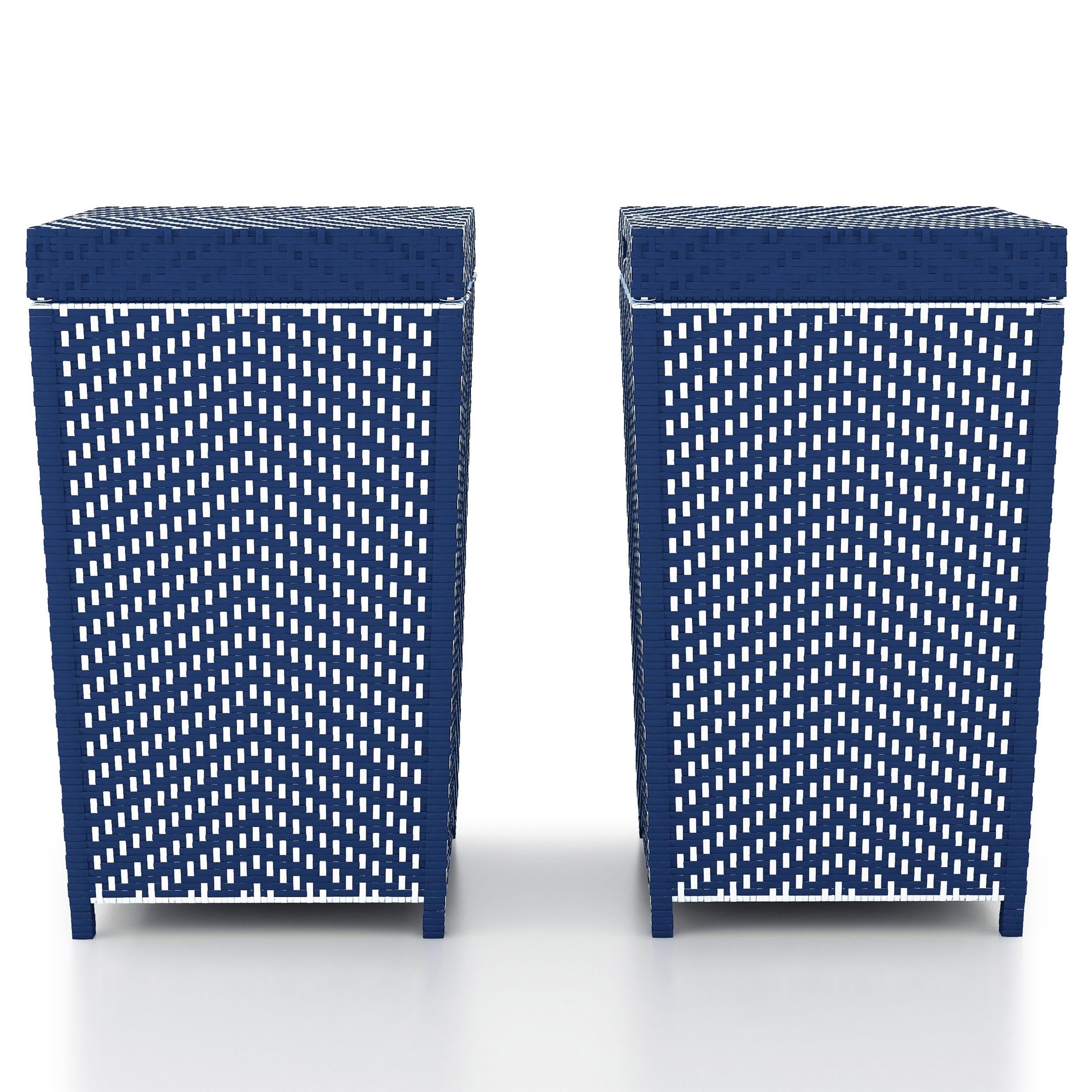 Furniture of America Azur Aluminum Patio Trash Cans Set of 2 - Navy Blue Outdoor Waste Bins for Garden, Deck, Poolside & Backyard Use