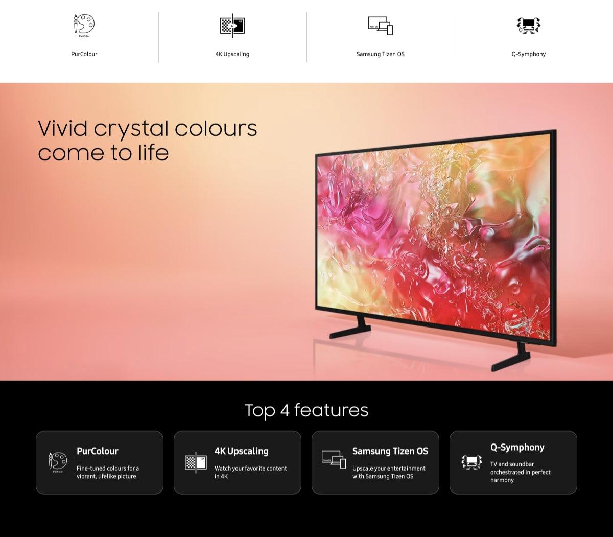 Samsung UA65DU7000KXXS 65-Inch Crystal UHD 4K Smart TV with HDR, Alexa Built-in, Streaming Apps - Perfect for Living Room, Home Theater & Gaming