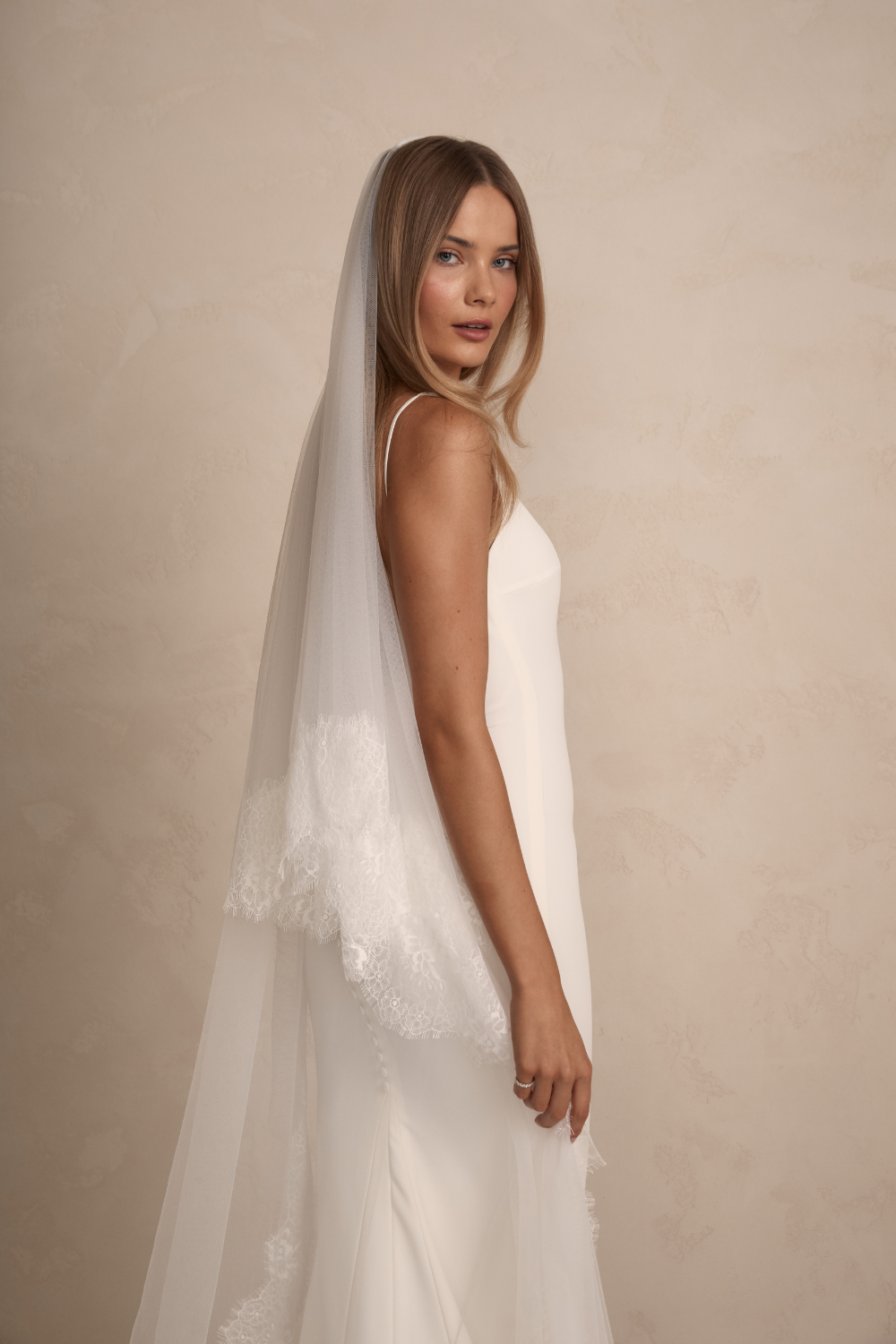 ALICE BLUSHER VEIL - Soft Pink Bridal Face Veil with Floral Lace Trim for Wedding, Prom & Special Occasions