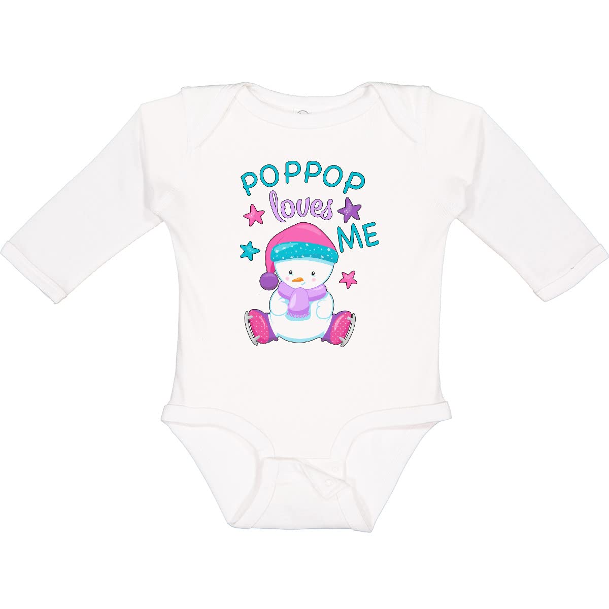 Inktastic My Pop Pop Loves Me - Adorable Snow Baby Long Sleeve Bodysuit for Infants | Perfect for Winter Family Photos & Holiday Gifts