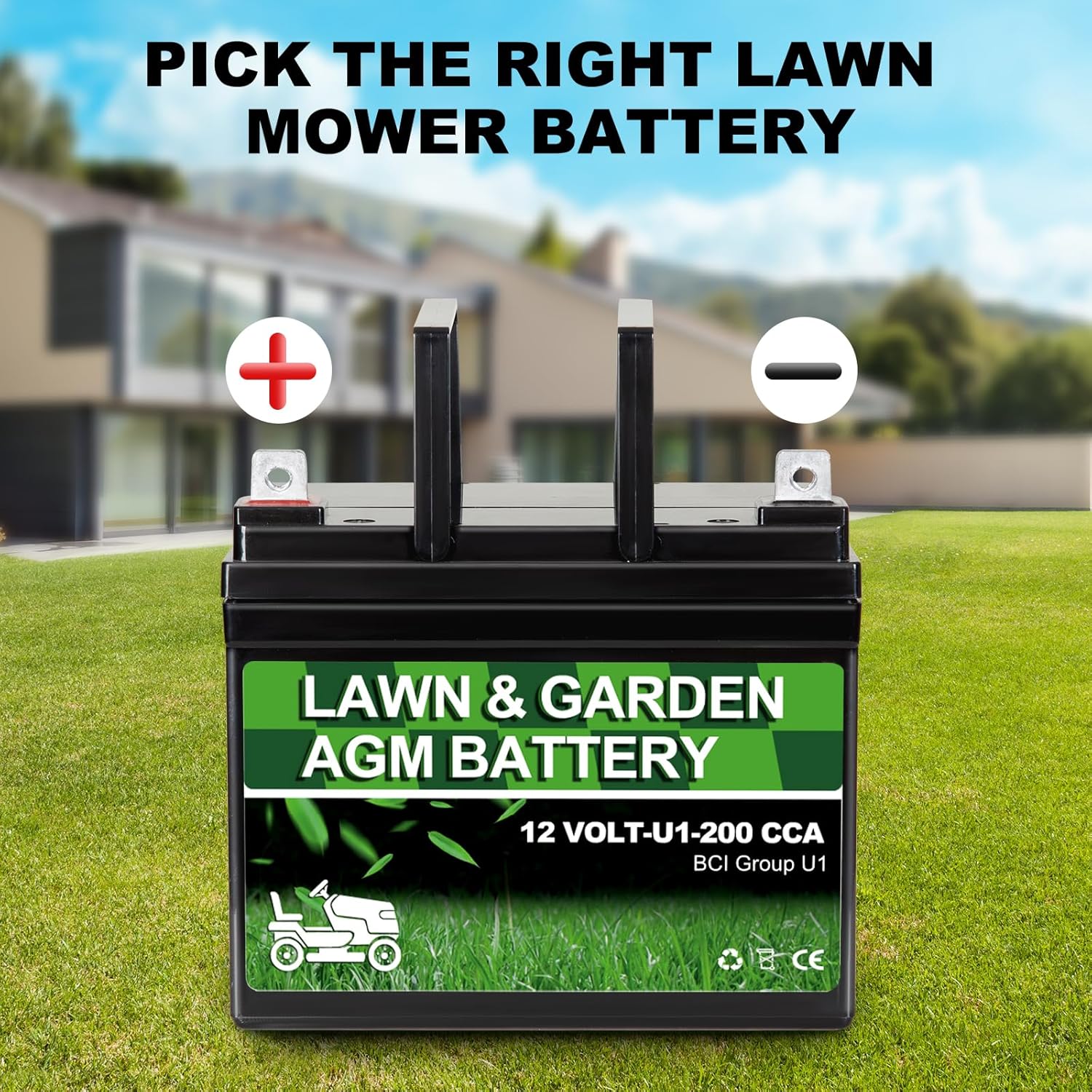 12V 200 CCA AGM Lawn & Garden Battery - Group U1 SLA Starting Battery for Tractors, Mowers & Lawn Equipment - Compatible with John Deere, Toro, Cub Cadet, Craftsman - Perfect for Outdoor Power Equipment & Farm Use