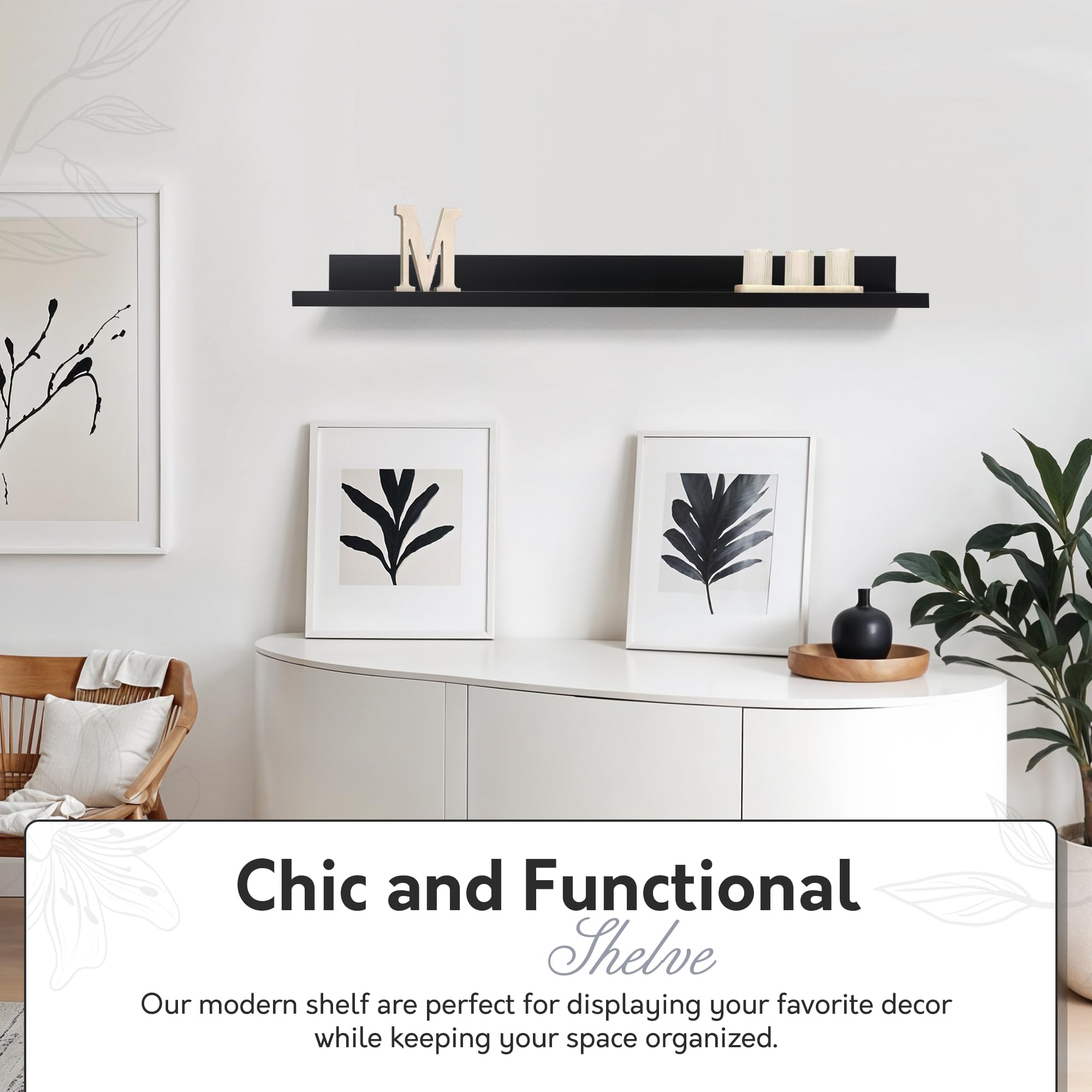 Rustic Floating Shelves with Invisible Brackets - Easy to Install & Remove Wall Mount MDF Picture Ledge - 4.5