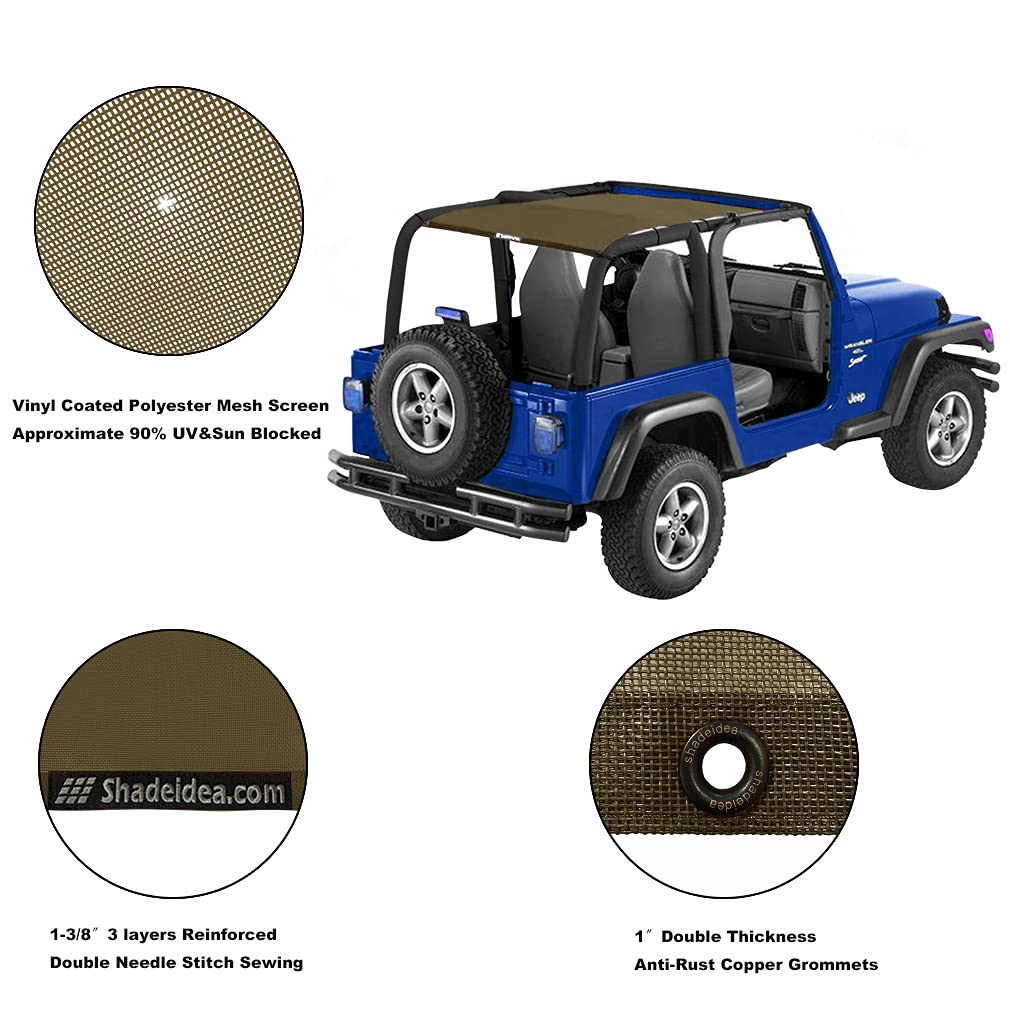 Shadeidea Sun Shade for Jeep Wrangler TJ 1997-2006 - Front & Rear Mesh UV Blocker Top Cover with Storage Pouch - 10 Year Warranty - Perfect for Off-Roading, Beach Trips & Summer Adventures