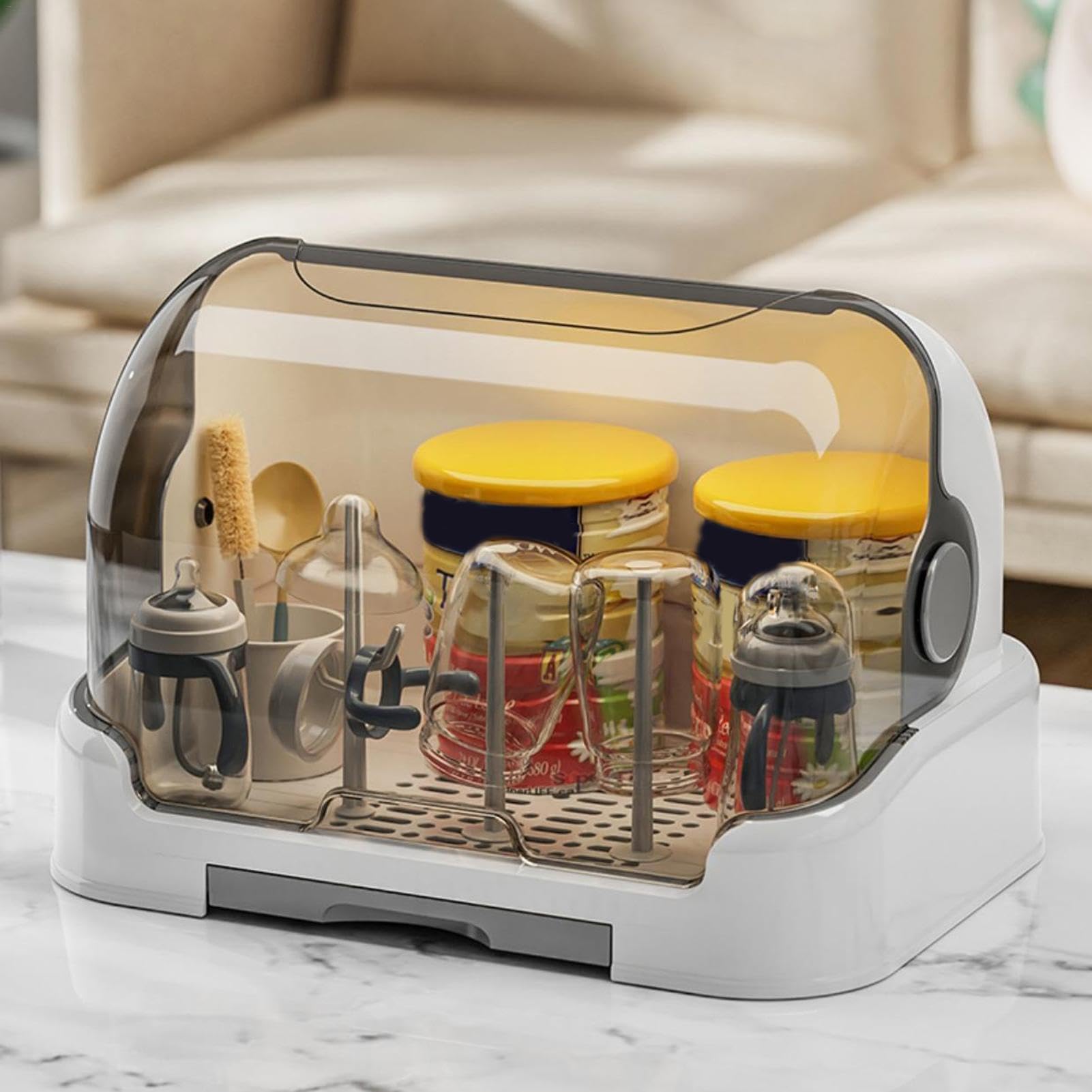 Large Capacity Baby Bottle Drying Rack with Removable Drain Tray - Dustproof Baby Bottle Holder & Storage Organizer for Home Kitchen - Perfect for Breastfeeding Moms & Daycare Centers
