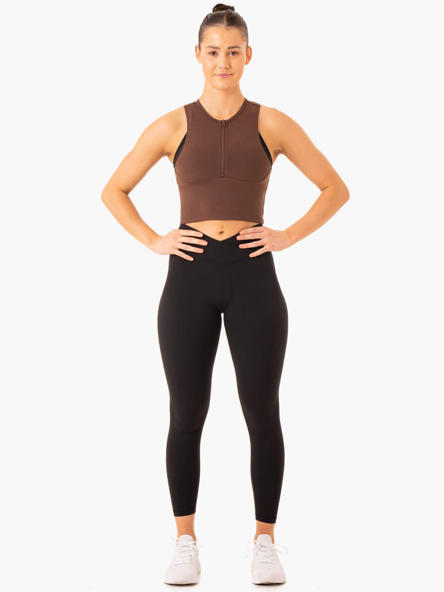 Embody Zip Up Crop Hoodie - Women's Chocolate Brown Pullover Sweatshirt for Casual Wear & Street Style