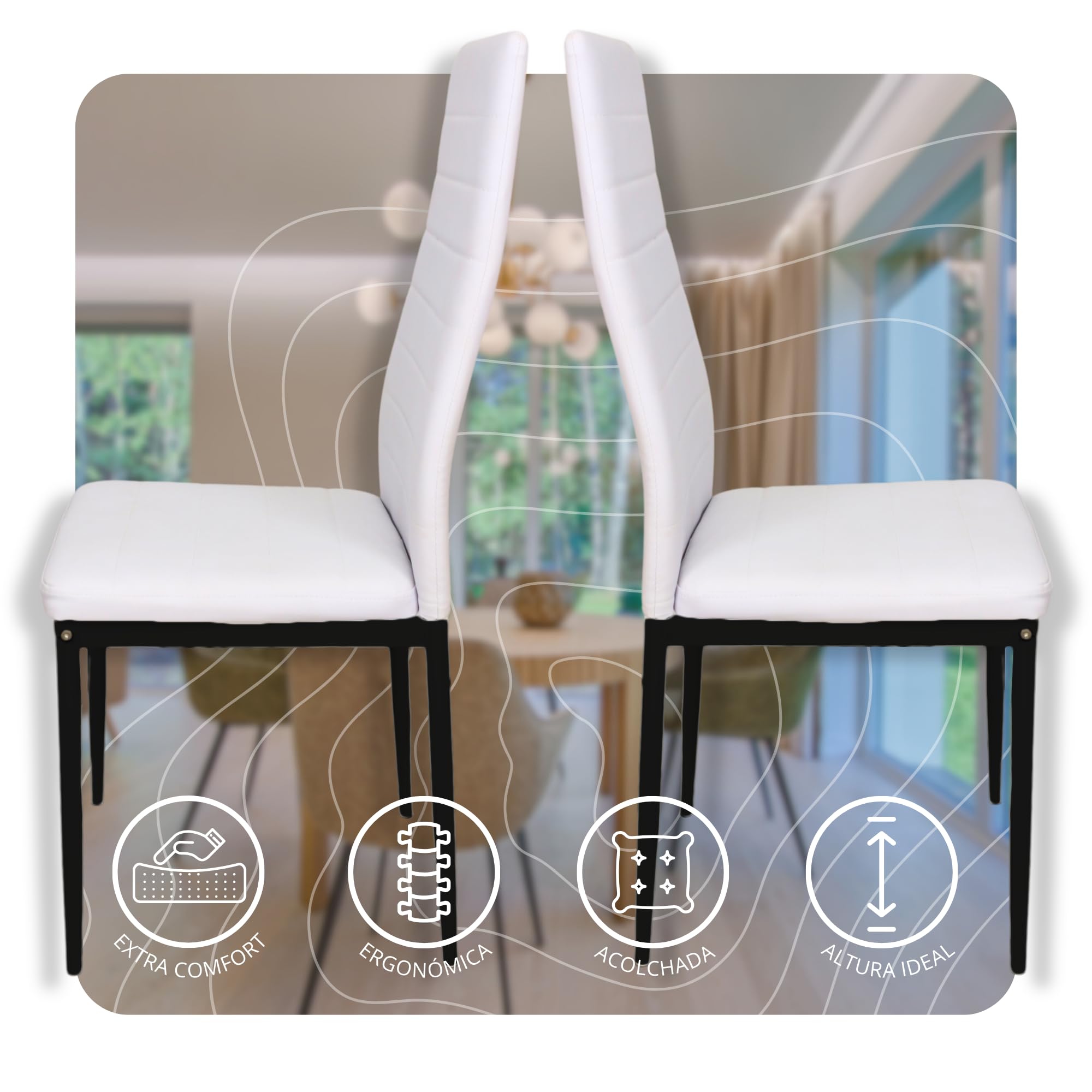 4 Pack Upholstered Dining Chairs - Modern Kitchen & Dining Room Chairs with Padded Seats - Comfortable & Stylish for Home Decor (Black) - Perfect for Family Meals, Dinner Parties & Small Spaces