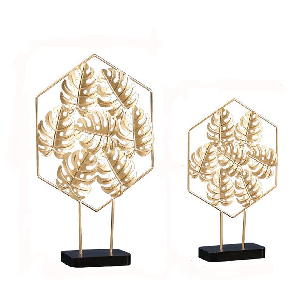 LIHDESTB 2-Piece Set Wrought Iron Metal Leaf Ornaments - Modern Monstera & Ginkgo Leaf Wall Decor for Home Entrance, Desk, Living Room, Office - Elegant Handcrafted Iron Artwork for Indoor Decoration