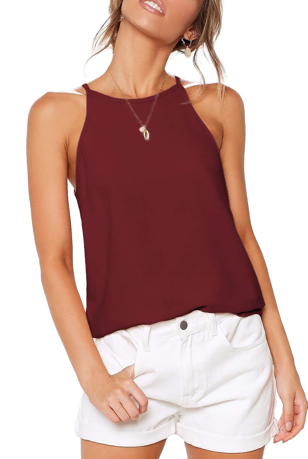 THANTH Women's Halter Tops - Sleeveless Summer Strap Tank Top with High Neck | Casual Cami Tee for Beach, Party & Everyday Wear