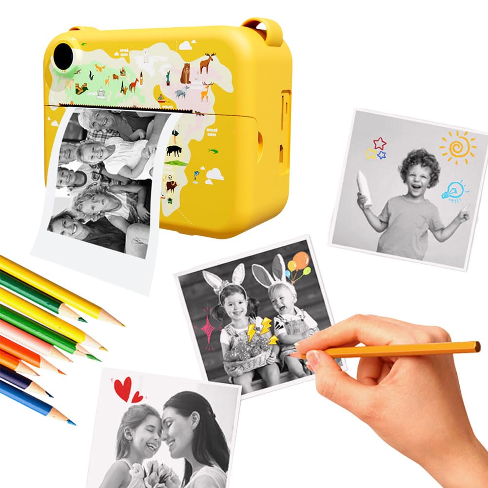 AVZYARDY Instant Print Camera for Kids - Portable Selfie Camera with Print Paper, Fun Toddler Camera Toy for Boys & Girls - Perfect Birthday, Holiday & Travel Gift (Yellow) - Capture Memories at Parties, Vacations & Family Gatherings