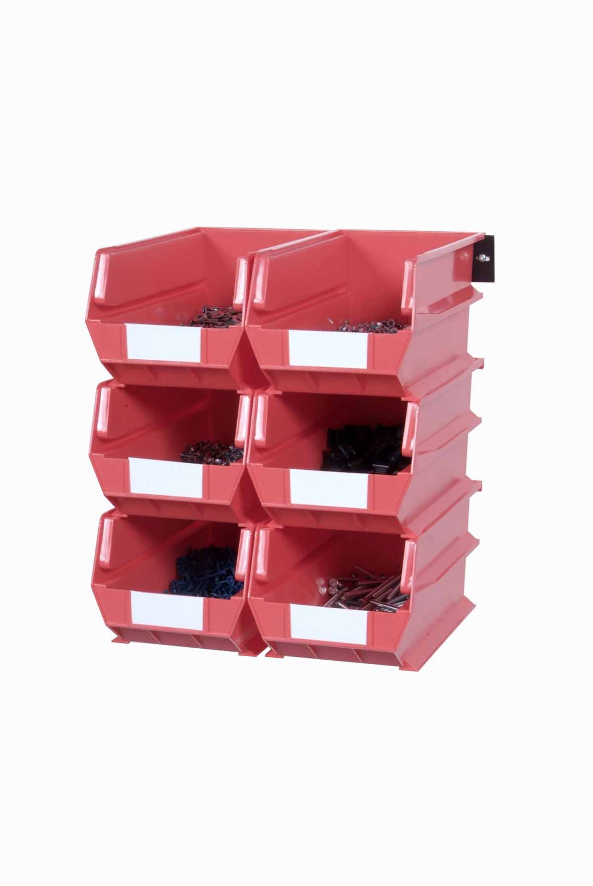 Triton Products 3-240RWS LocBin Wall Storage Bins with Rails - Large Red Organizer for Garage, Workshop & Home Organization | Heavy-Duty Wall-Mounted Storage Solution