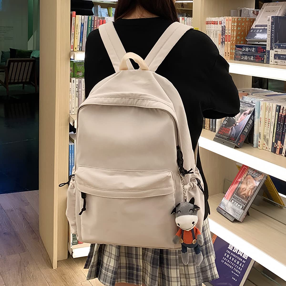 PAUBACK Lightweight Water Resistant School Backpack for Teens - Beige Book Bag for Middle & High School Students, Durable Daypack for Boys & Girls | Perfect for School, Travel & Daily Use