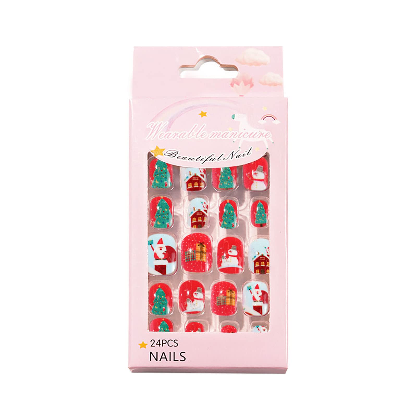 Christmas Nail Patch Stickers for Kids - 24pc Cute Elf-Adhesive Nail Art Decals DIY Kit | Perfect for Holiday Parties, School Events & Festive Nail Art Designs