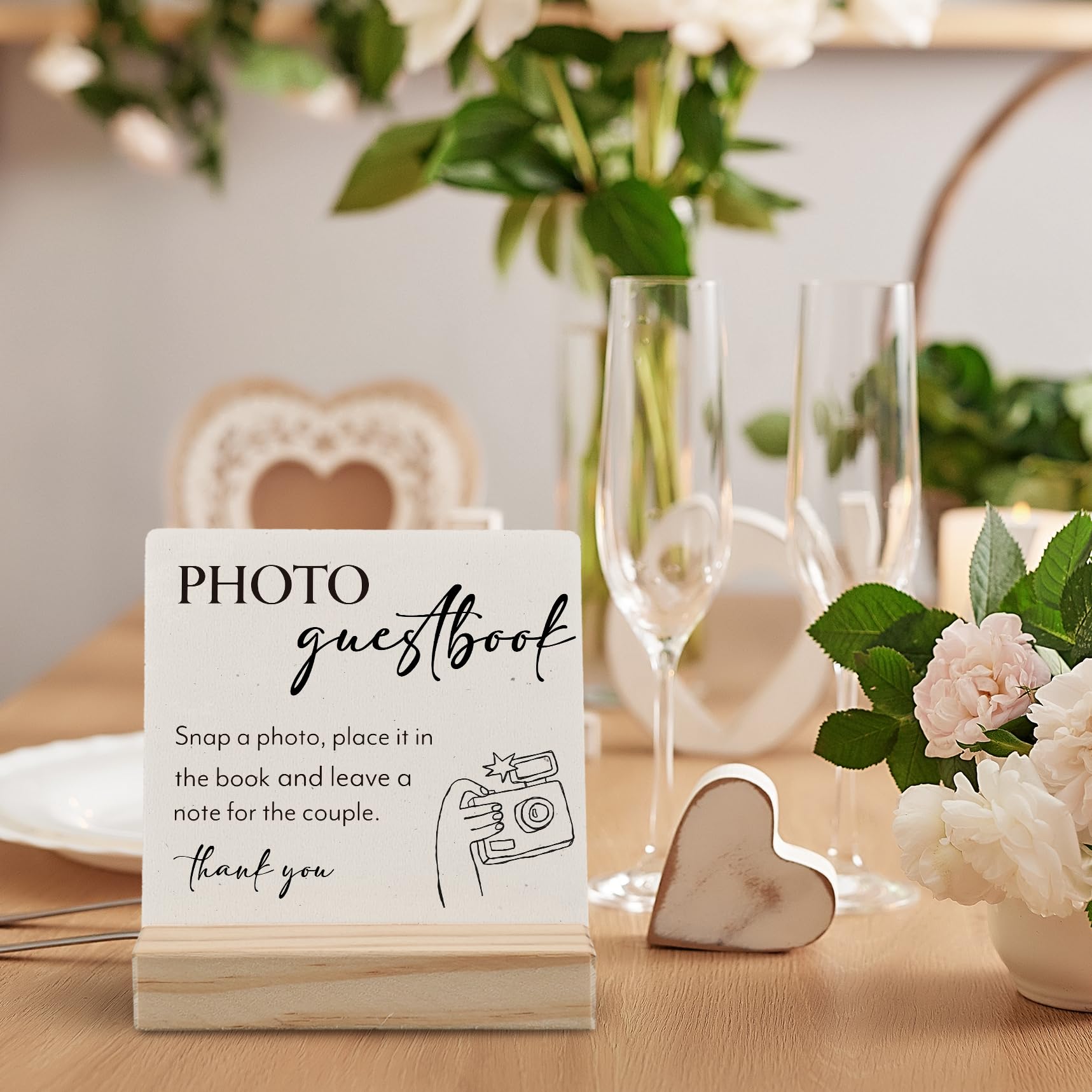 Elegant Wooden Wedding Guest Book Sign with Stand - Rustic Wedding Guestbook Plaque for Reception Decor - Perfect for Photo Guestbook & Wedding Guest Signing Table