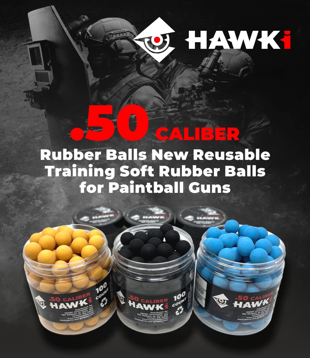 Hawki .50 & .43 Caliber Reusable Rubber Training Balls - Less Lethal Ammo for Paintball Guns | Perfect for Target Practice, Force-on-Force Drills & Tactical Training