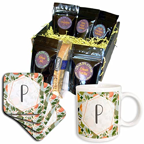 3dRose Orange Blossom Mint Monogram Coffee Gift Basket Set - Personalized Coffee Lover Present - Perfect for Housewarming, Birthday & Holiday Gifts - Office Breakroom & Home Kitchen Decor
