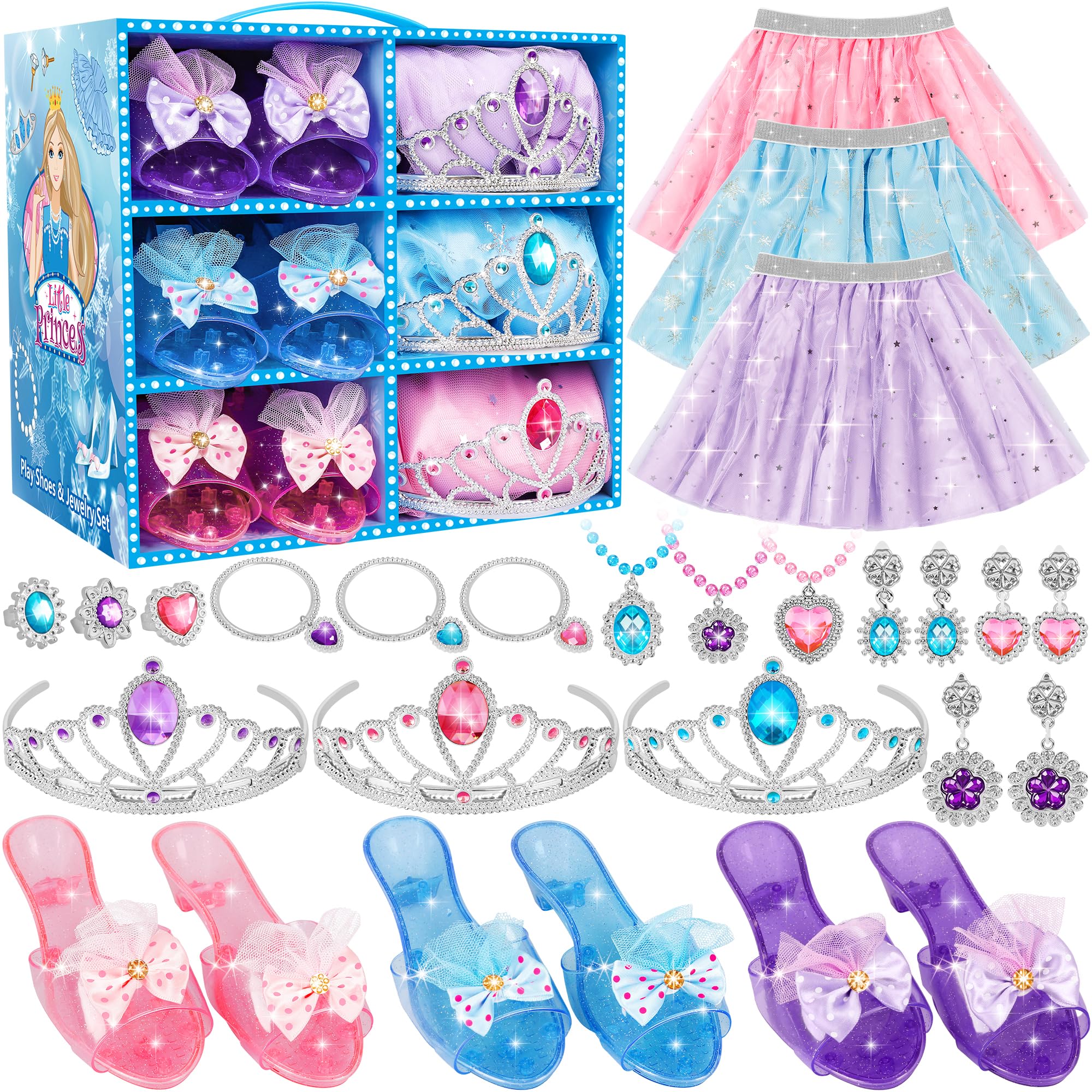 Princess Dress Up Set with Jewelry - Role Play Costume & Accessories for Girls Ages 3-6 | Perfect for Birthday Parties, Dress Up Play & Pretend Games