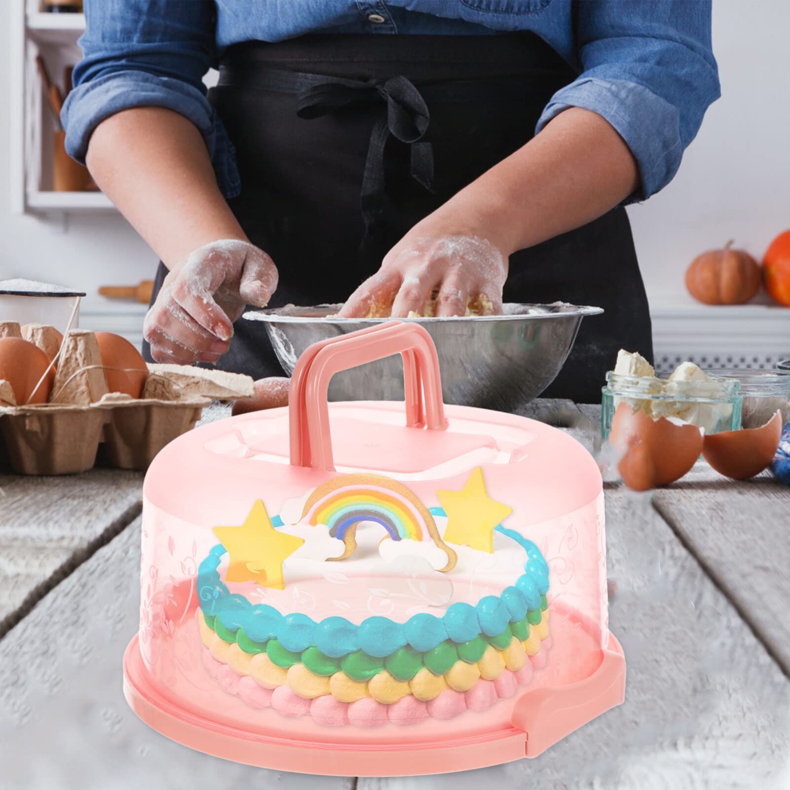 Bestoyard 10-Inch Round Cake Carrier with Dome Lid & Handle - Portable Cake Stand for Pies, Desserts & Baking - Perfect for Travel, Parties, Picnics & Food Storage (PP Material, Airplane Safe)