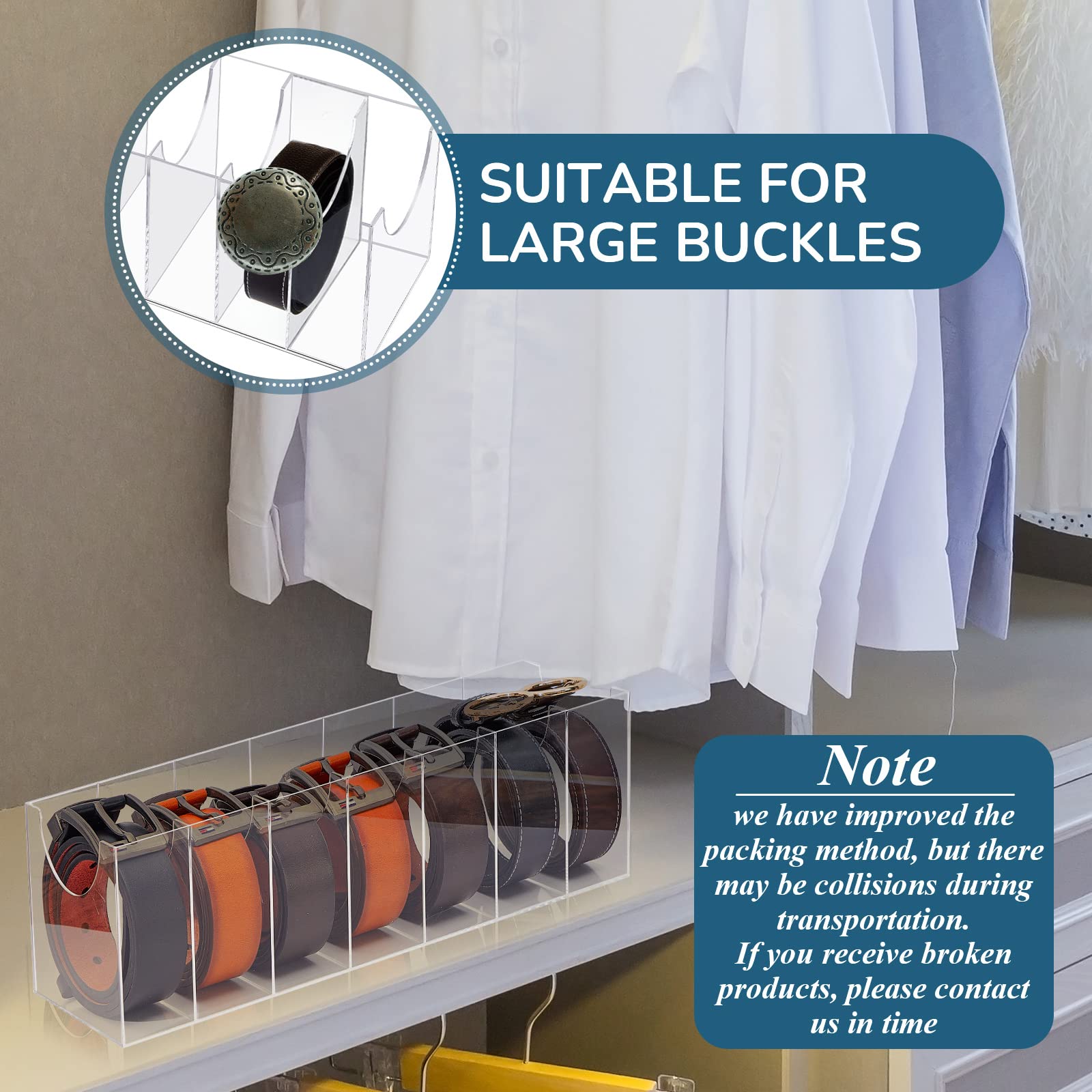 2 Pack Acrylic Belt Organizer with 14 Compartments - Closet Drawer Storage for Belts, Jewelry, Watches, Bracelets, Ties & Makeup Accessories | Clear Display Case for Purse & Accessory Organization - Perfect for Bedroom, Closet & Vanity Storage