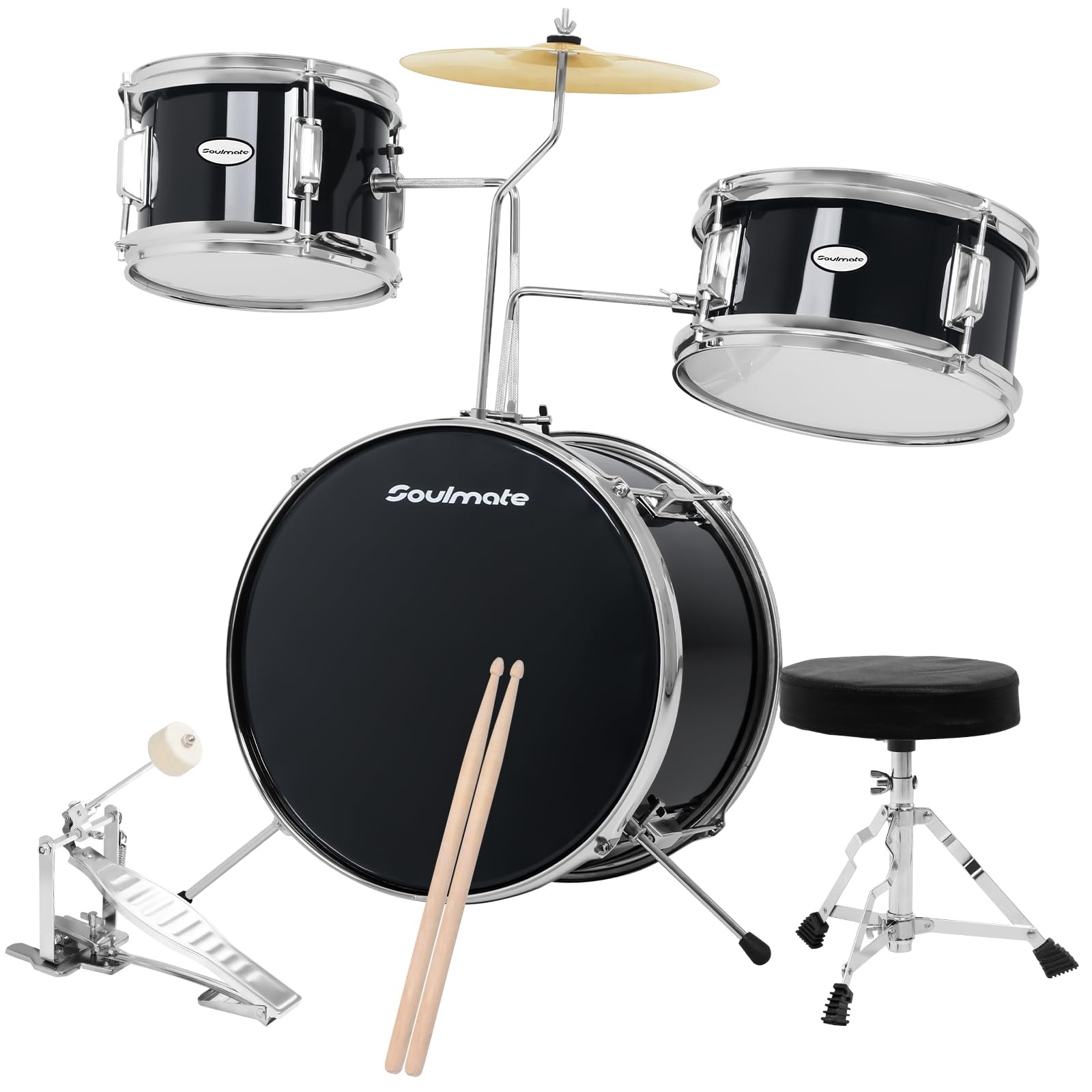 14 Inch Kids Drum Set - 3 Piece Beginner Drum Kit with Adjustable Throne, Cymbal Pedal & Drumsticks | Perfect for Boys & Girls Learning Music | Ideal for Home Practice, Birthday Gifts & Classroom Performances