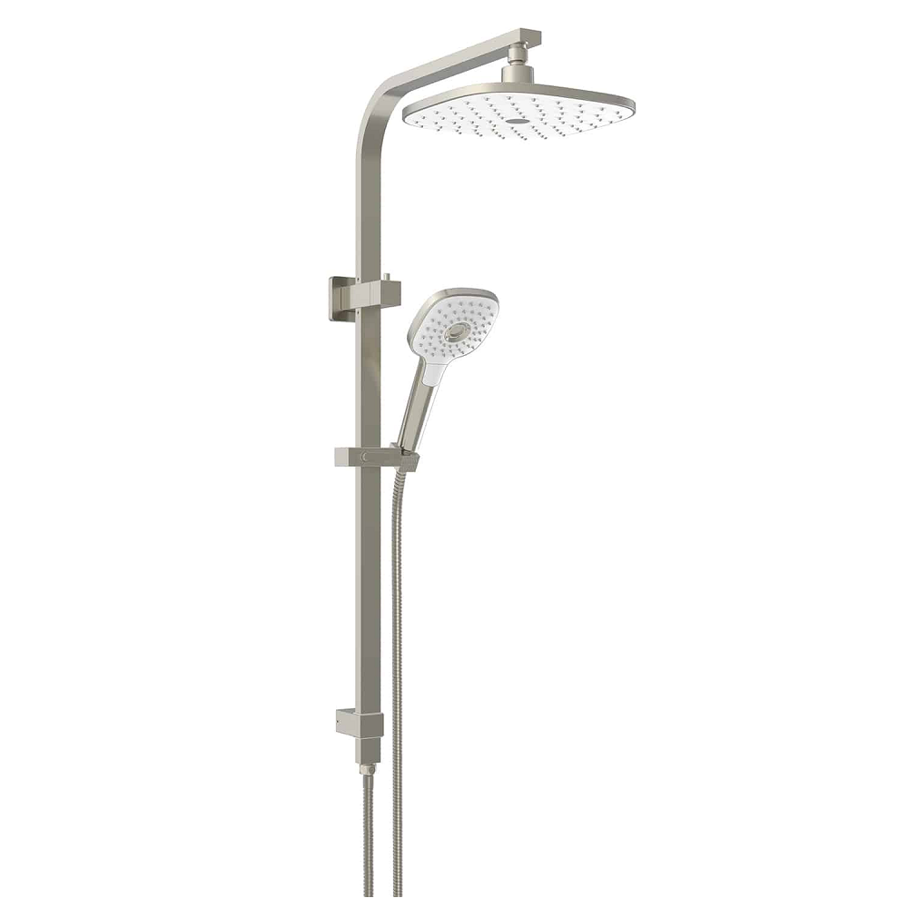 Greens Corban Twin Rail Shower System - Brushed Nickel PVD Finish - 193003BN - Modern Bathroom Upgrade for Spa-Like Experience