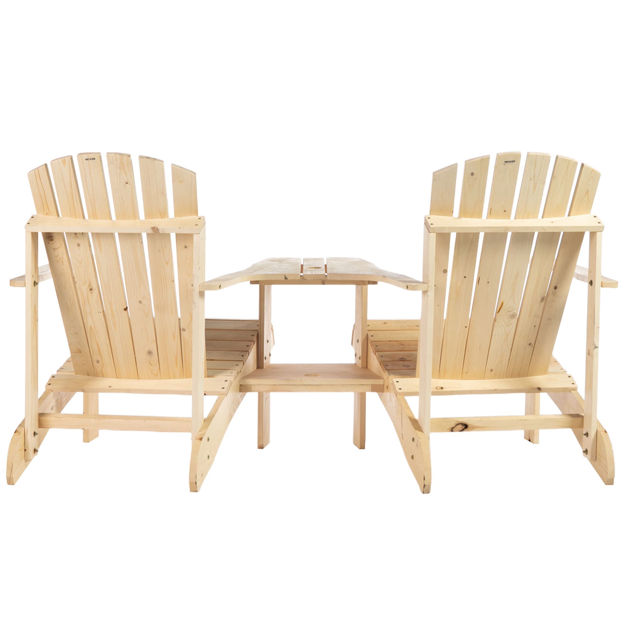 Outsunny 2-Person Wooden Adirondack Chairs Set with Fire Pit Table & Umbrella Hole - Natural Patio Furniture for Deck, Lawn, Poolside, Backyard Relaxation & Outdoor Gatherings
