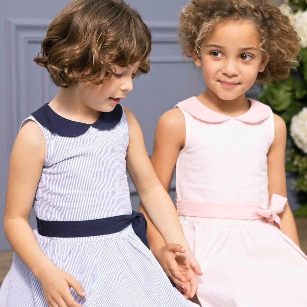 Hope & Henry Girls' Peter Pan Collar Seersucker Dress - Cute & Comfortable Summer Outfit for Toddlers, Playdates & Special Occasions