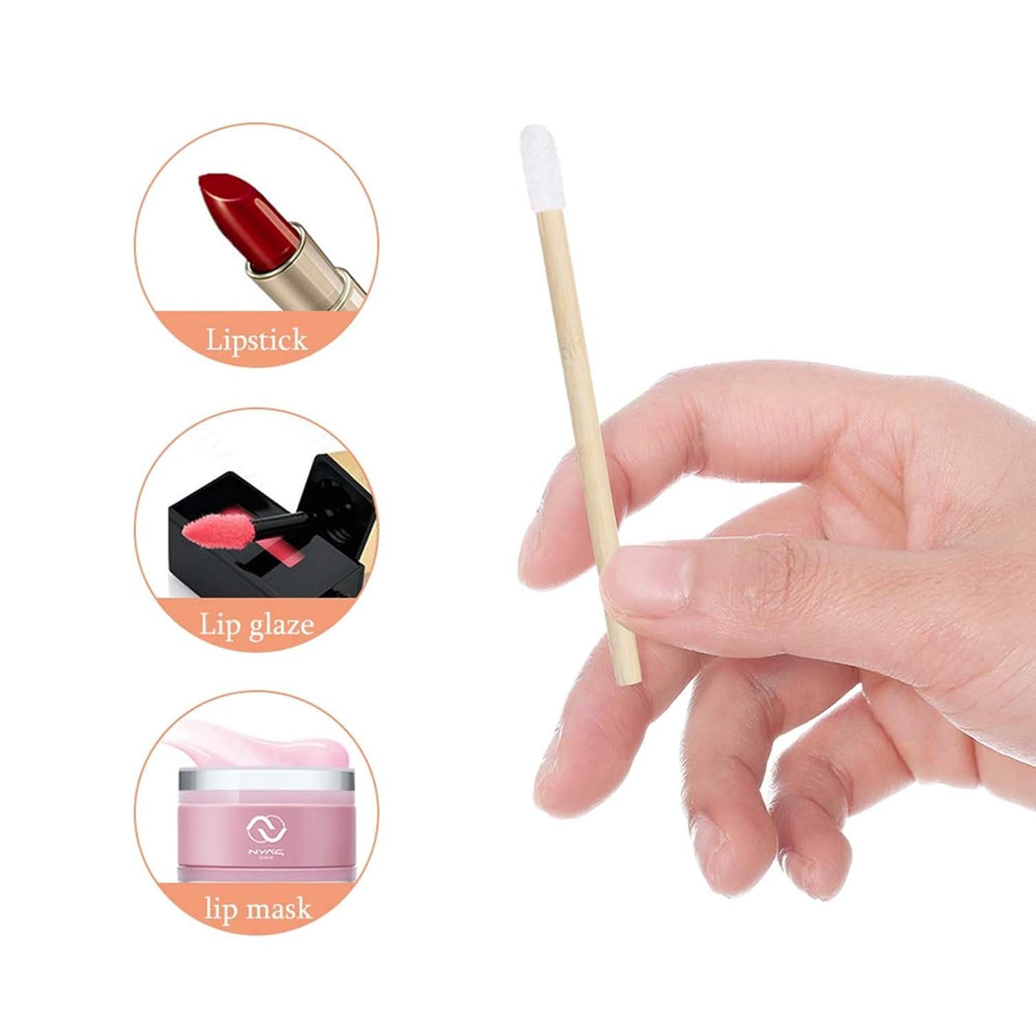 BANIRA Disposable Wooden Lip Brushes - 50 Pack for Lip Filler, Lipstick & Lip Gloss Application - White Salon & Home Use - Perfect for Makeup Artists, Beauty Salons and Personal Lip Care