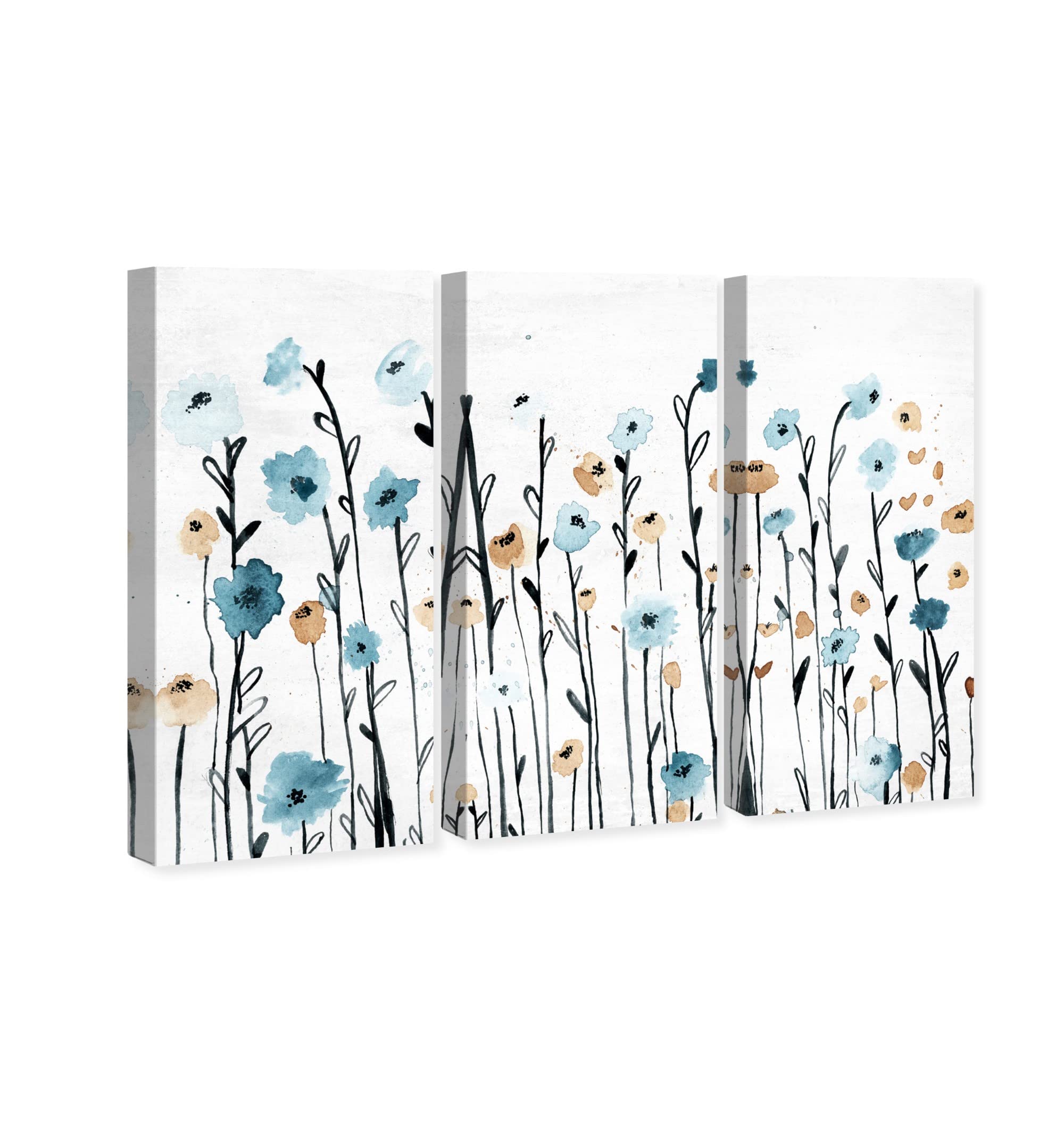 Oliver Gal Blue Flower Garden Three-Piece Canvas Wall Art Set - Blue & White 3 Panel Botanical Home Décor | Ready to Hang Living Room, Bedroom & Office Wall Decor